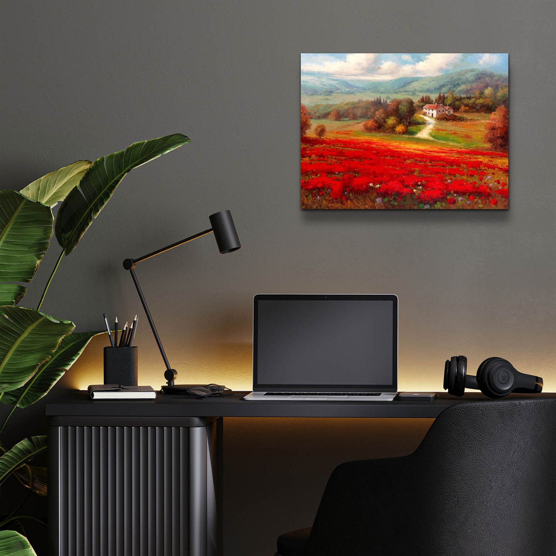 Epic Art 'Poppy Fields Afar' by Marino, Acrylic Glass Wall Art,16x12