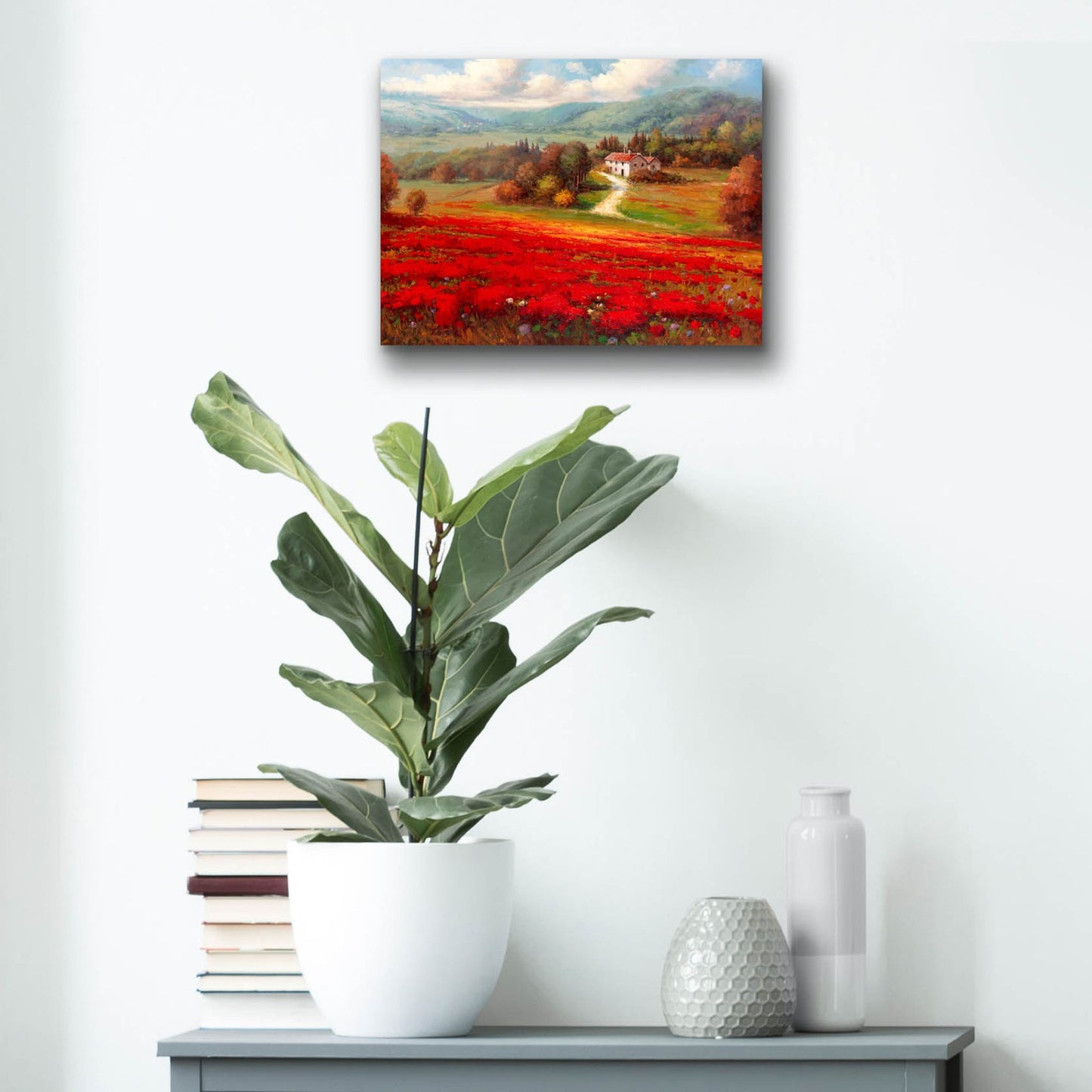 Epic Art 'Poppy Fields Afar' by Marino, Acrylic Glass Wall Art,16x12