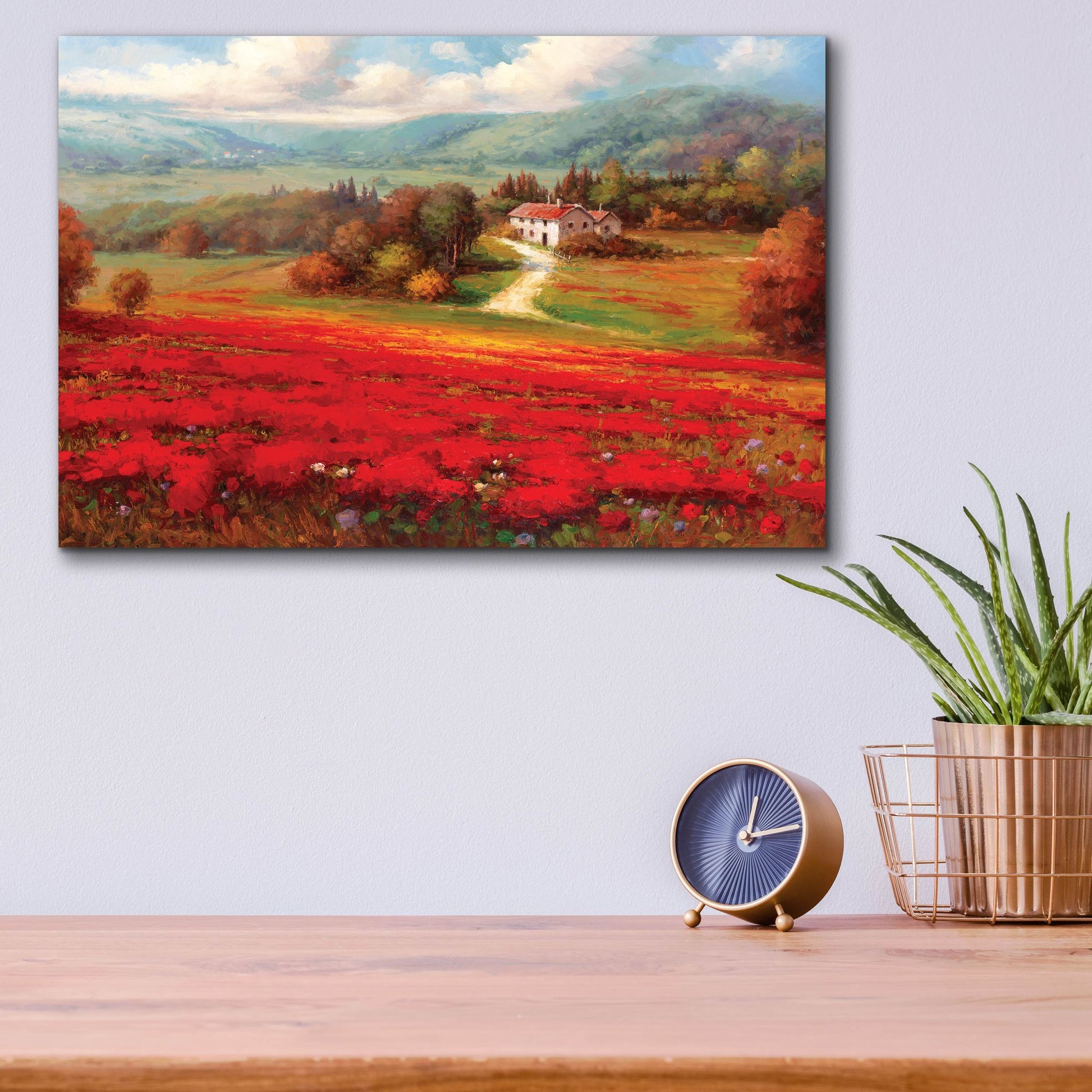 Epic Art 'Poppy Fields Afar' by Marino, Acrylic Glass Wall Art,16x12