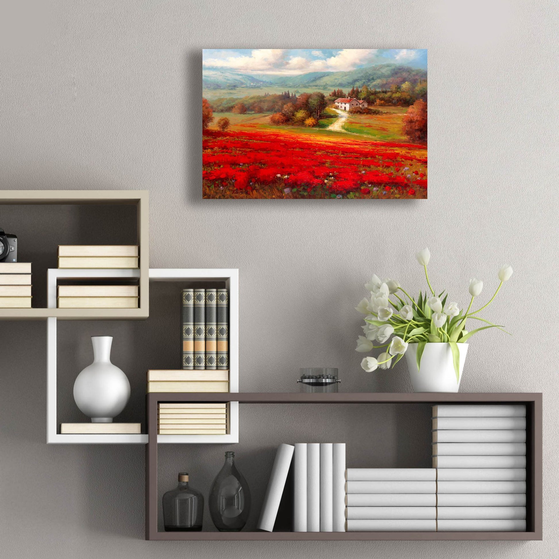 Epic Art 'Poppy Fields Afar' by Marino, Acrylic Glass Wall Art,24x16