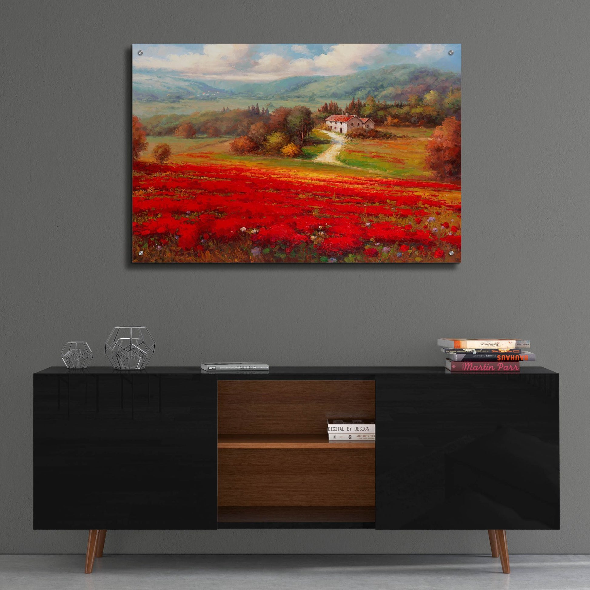 Epic Art 'Poppy Fields Afar' by Marino, Acrylic Glass Wall Art,36x24