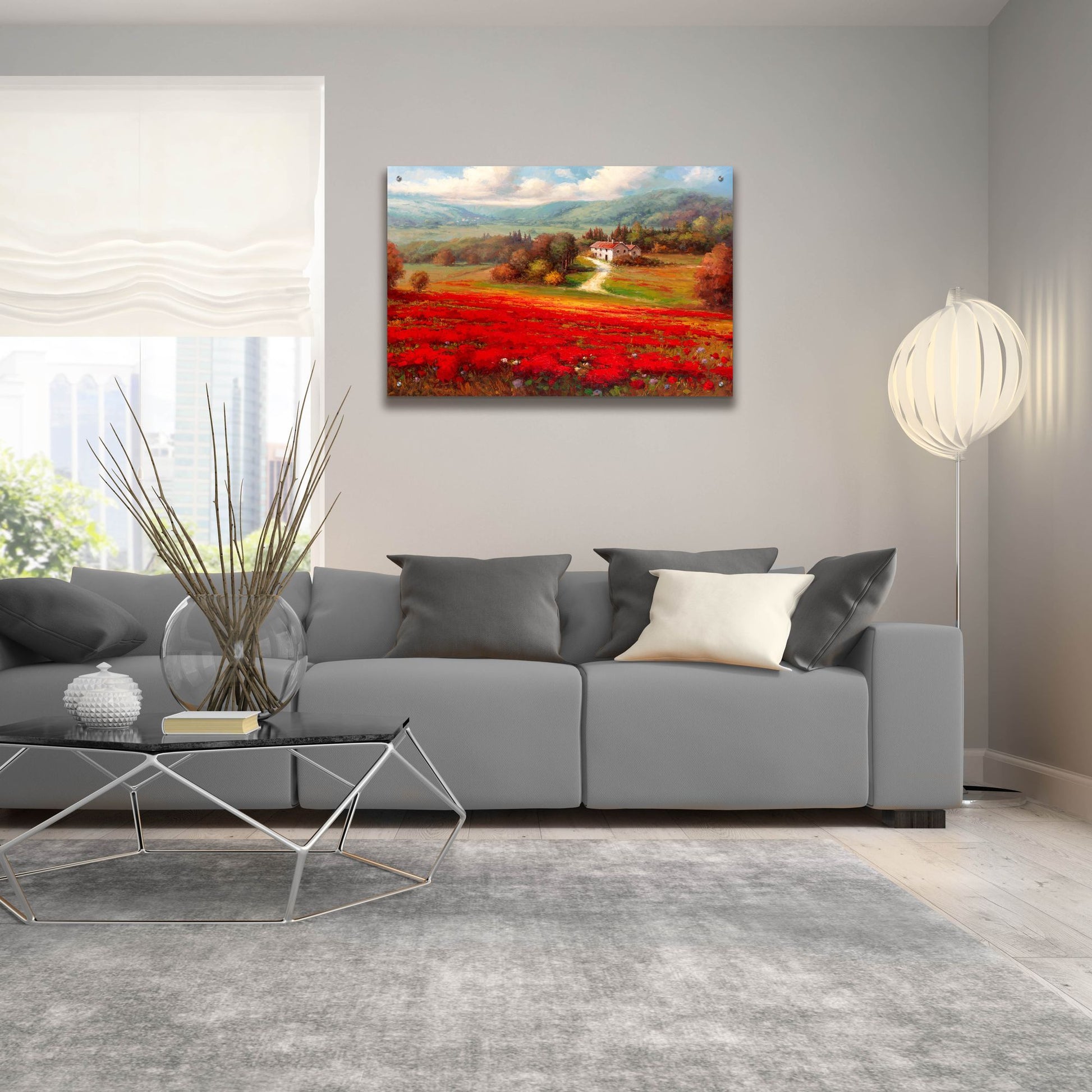 Epic Art 'Poppy Fields Afar' by Marino, Acrylic Glass Wall Art,36x24