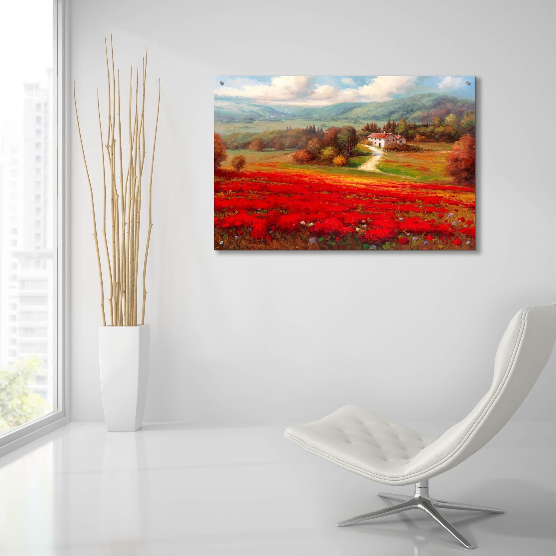 Epic Art 'Poppy Fields Afar' by Marino, Acrylic Glass Wall Art,36x24