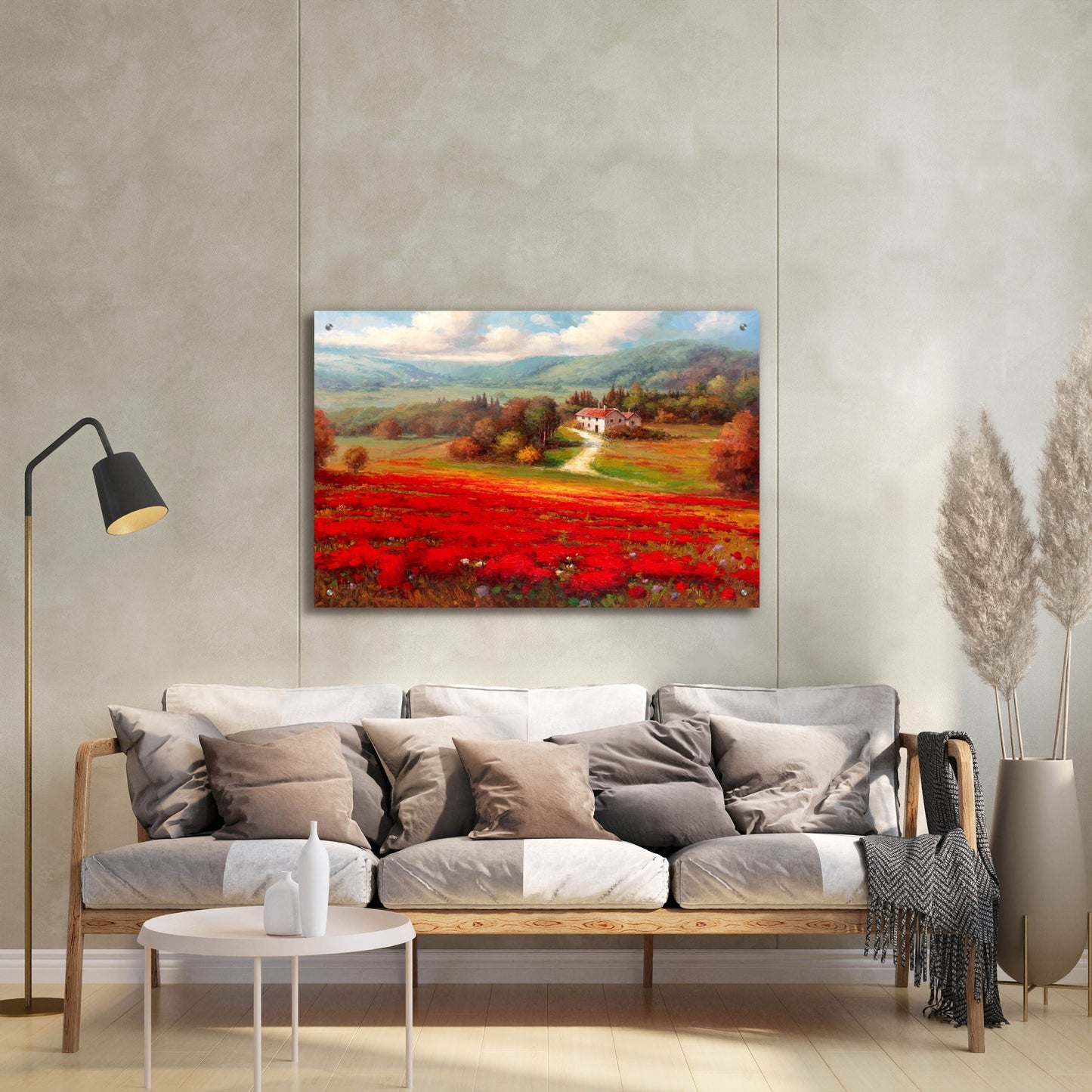 Epic Art 'Poppy Fields Afar' by Marino, Acrylic Glass Wall Art,36x24