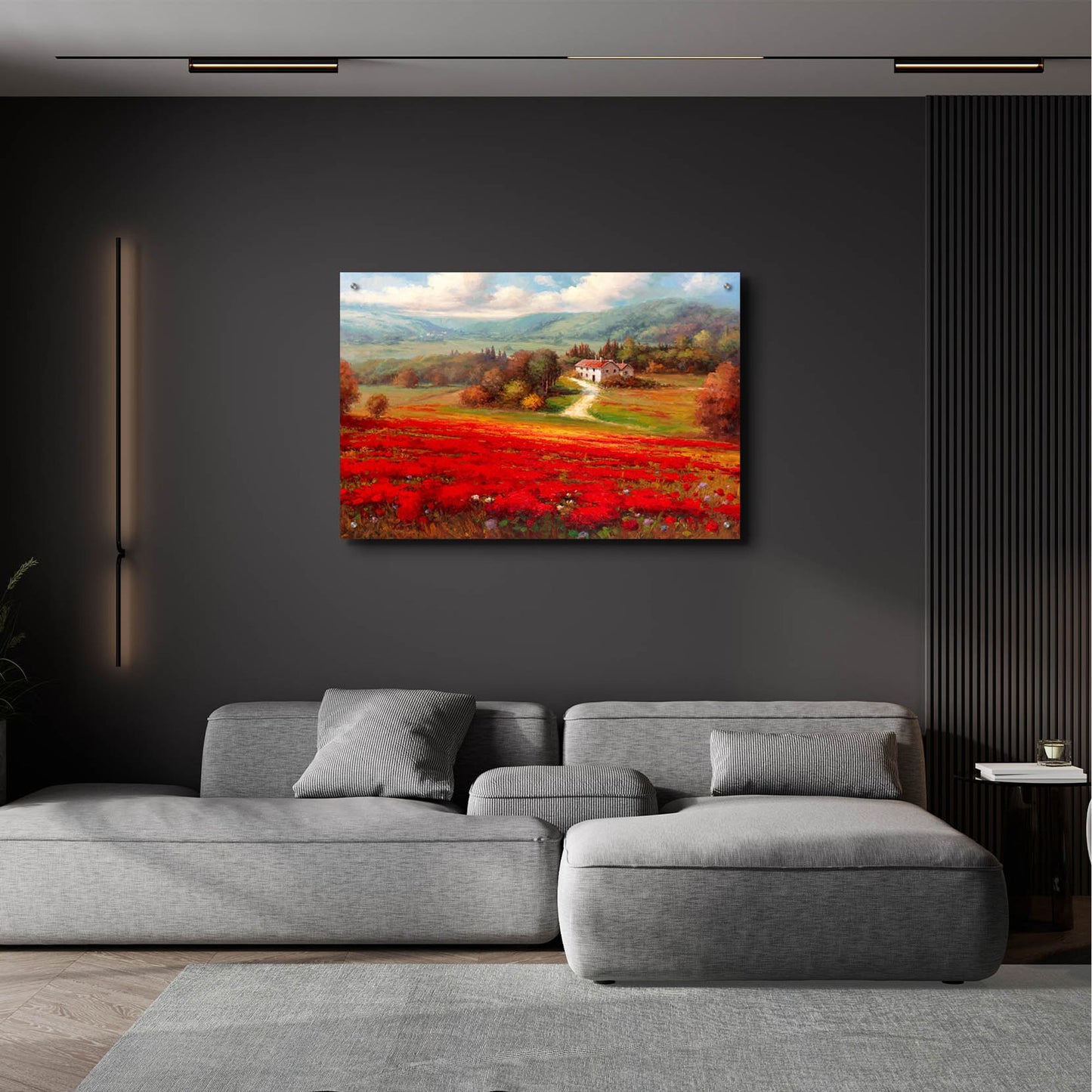 Epic Art 'Poppy Fields Afar' by Marino, Acrylic Glass Wall Art,36x24