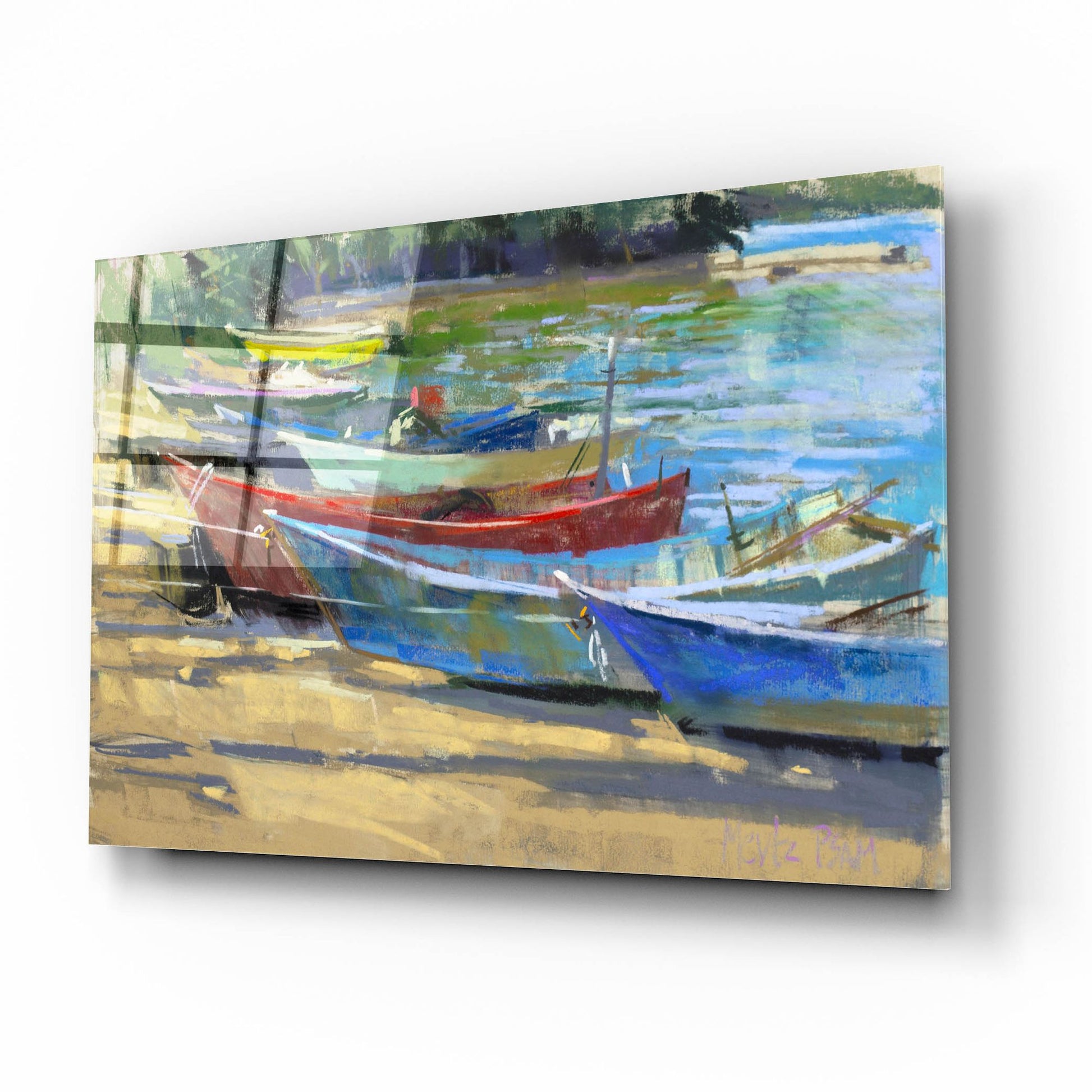 Epic Art 'Fishing Boats Marta' by Nancie King Mertz, Acrylic Glass Wall Art,16x12