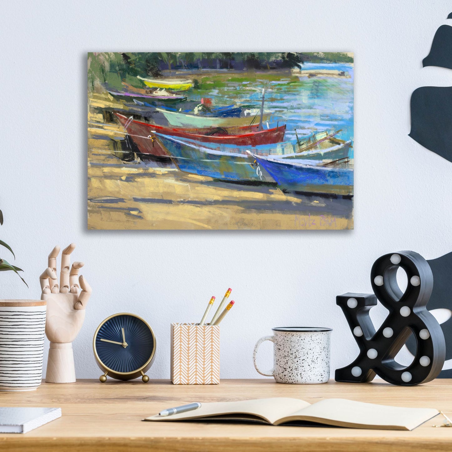 Epic Art 'Fishing Boats Marta' by Nancie King Mertz, Acrylic Glass Wall Art,16x12