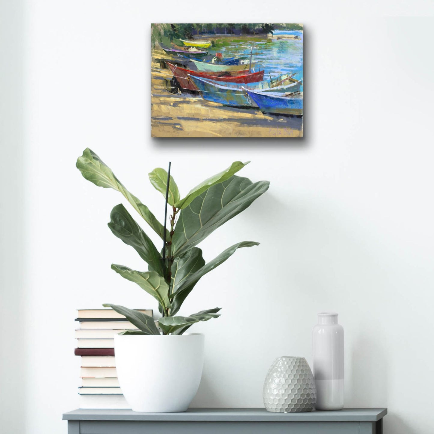 Epic Art 'Fishing Boats Marta' by Nancie King Mertz, Acrylic Glass Wall Art,16x12