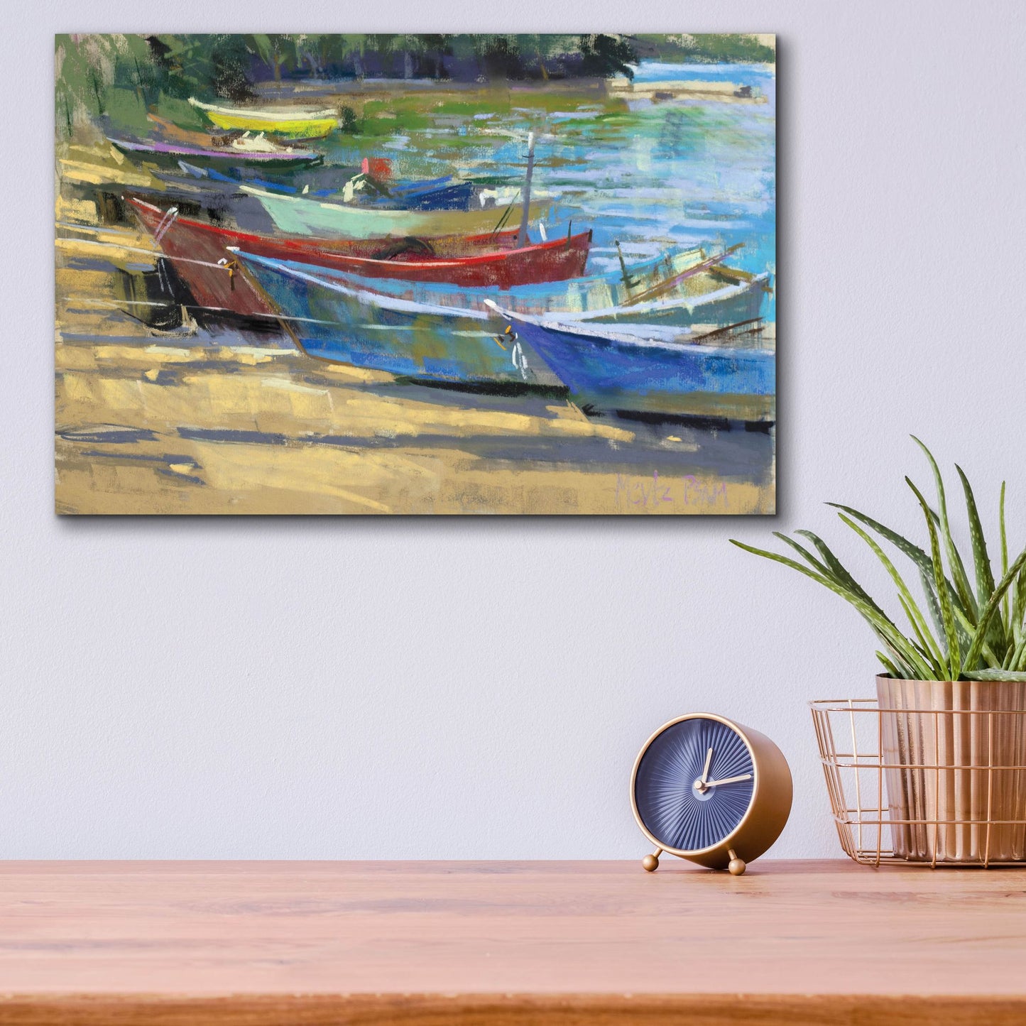 Epic Art 'Fishing Boats Marta' by Nancie King Mertz, Acrylic Glass Wall Art,16x12