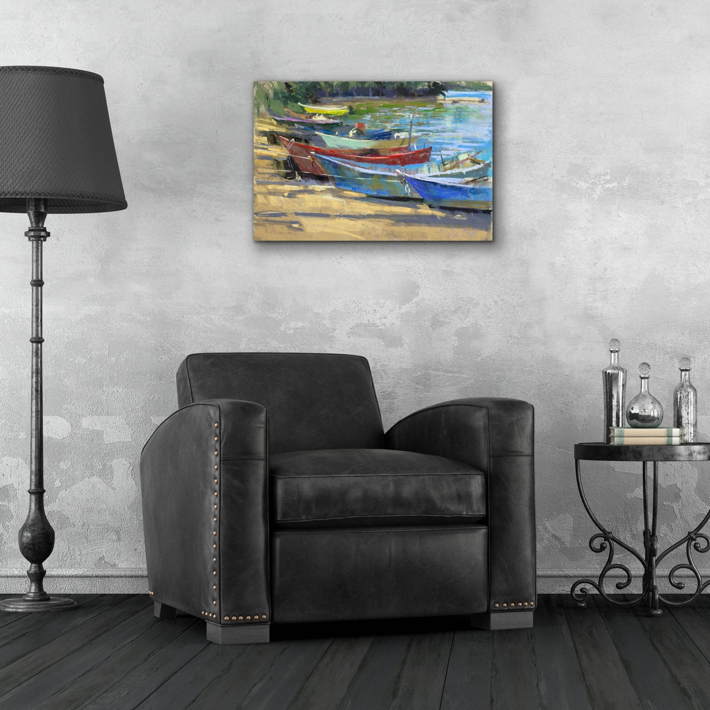 Epic Art 'Fishing Boats Marta' by Nancie King Mertz, Acrylic Glass Wall Art,24x16