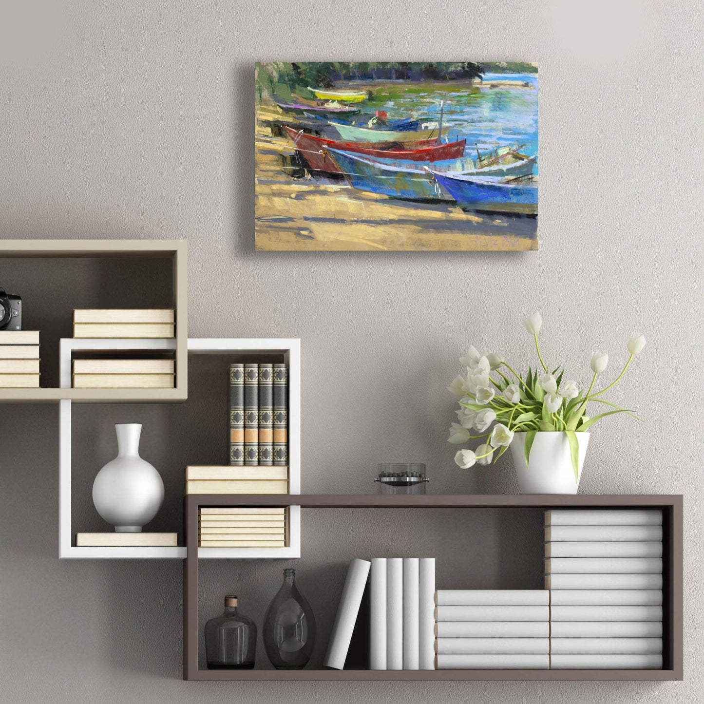 Epic Art 'Fishing Boats Marta' by Nancie King Mertz, Acrylic Glass Wall Art,24x16