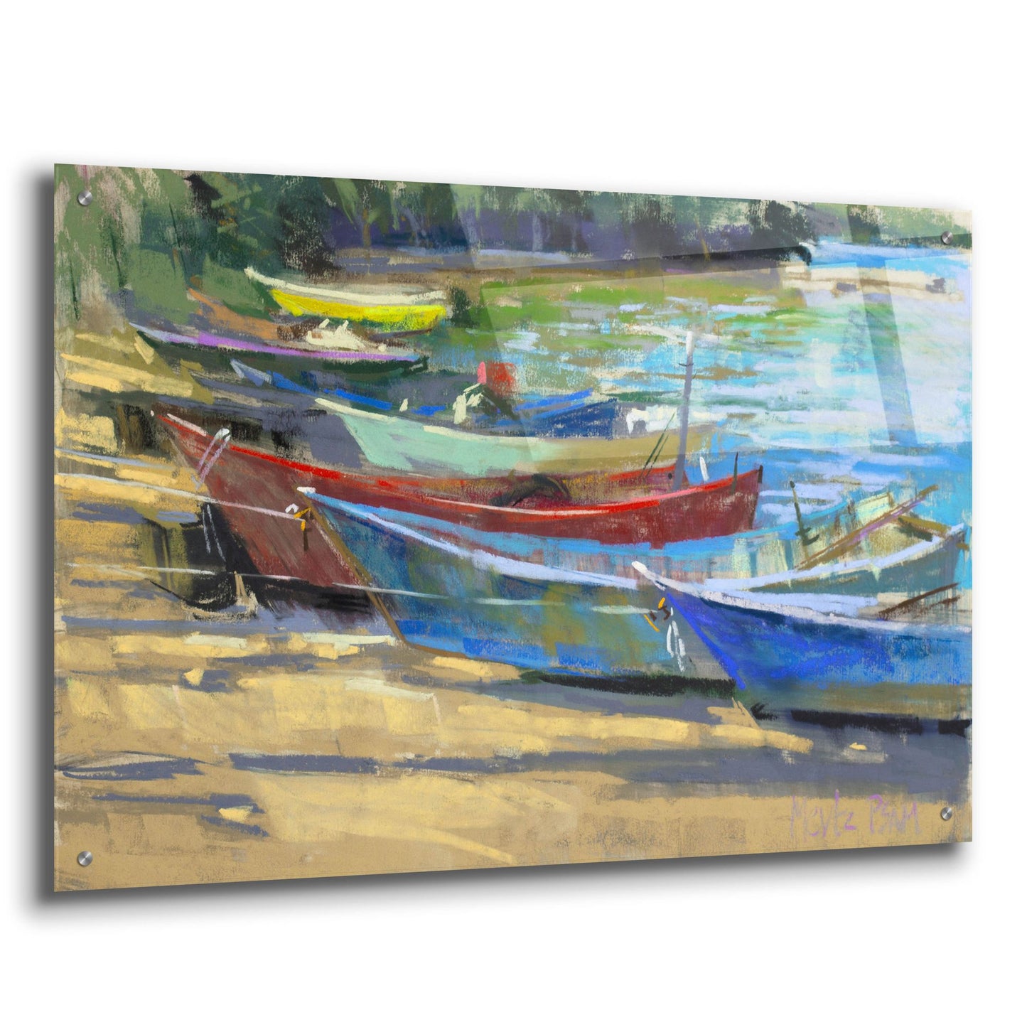 Epic Art 'Fishing Boats Marta' by Nancie King Mertz, Acrylic Glass Wall Art,36x24