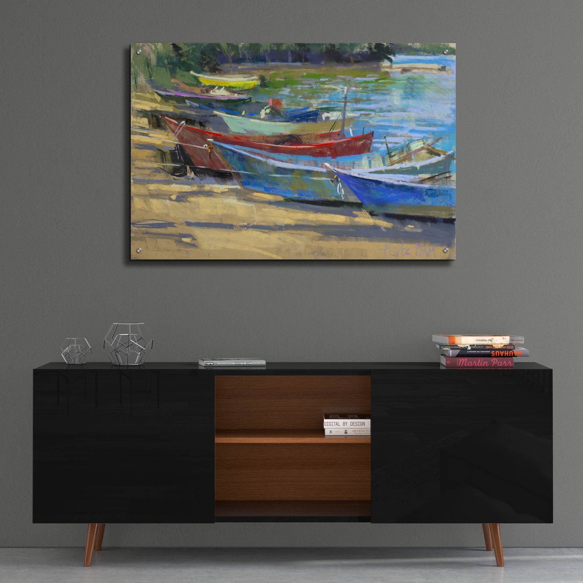 Epic Art 'Fishing Boats Marta' by Nancie King Mertz, Acrylic Glass Wall Art,36x24