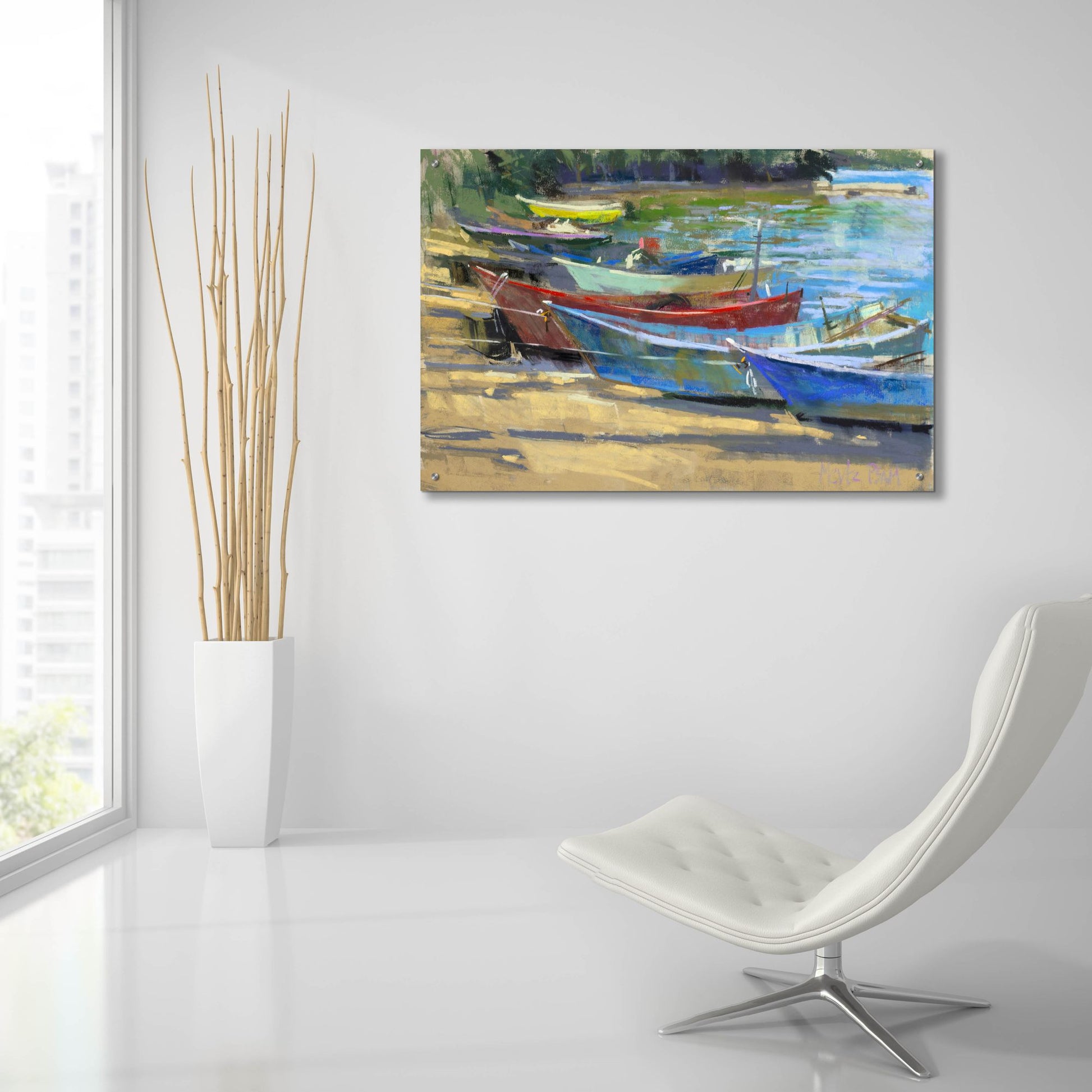 Epic Art 'Fishing Boats Marta' by Nancie King Mertz, Acrylic Glass Wall Art,36x24