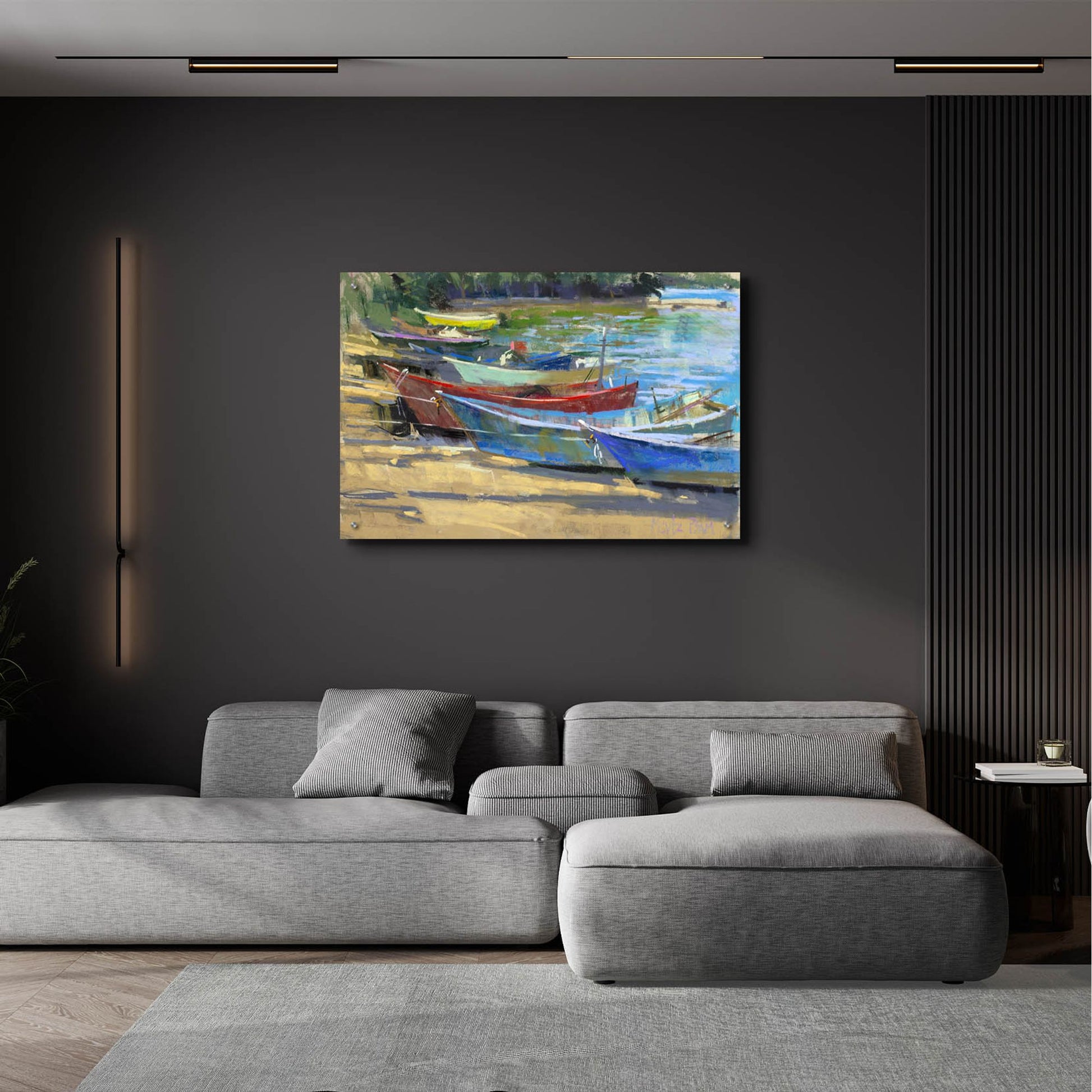 Epic Art 'Fishing Boats Marta' by Nancie King Mertz, Acrylic Glass Wall Art,36x24