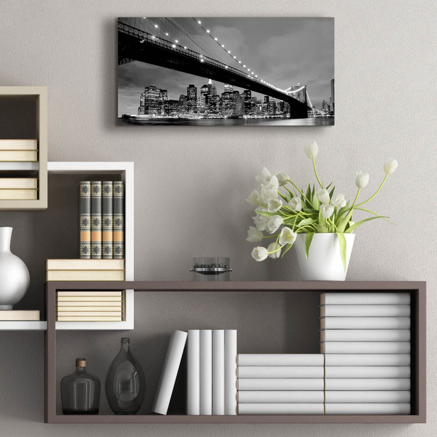 Epic Art 'Brooklyn Bridge View' by Photoinc Studio, Acrylic Glass Wall Art,24x12
