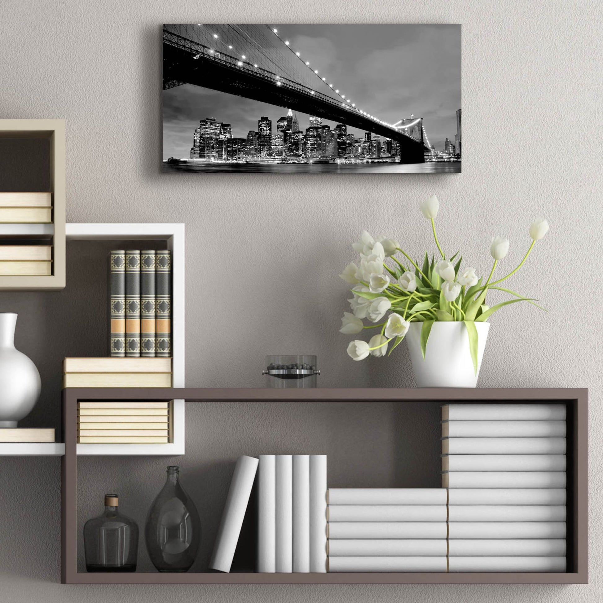Epic Art 'Brooklyn Bridge View' by Photoinc Studio, Acrylic Glass Wall Art,24x12