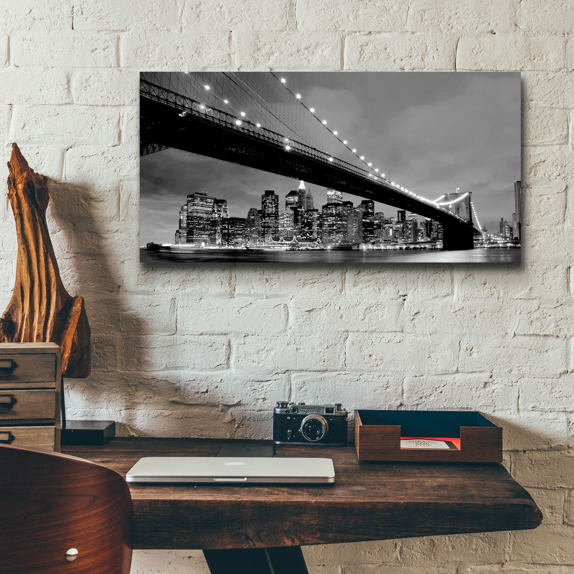 Epic Art 'Brooklyn Bridge View' by Photoinc Studio, Acrylic Glass Wall Art,24x12