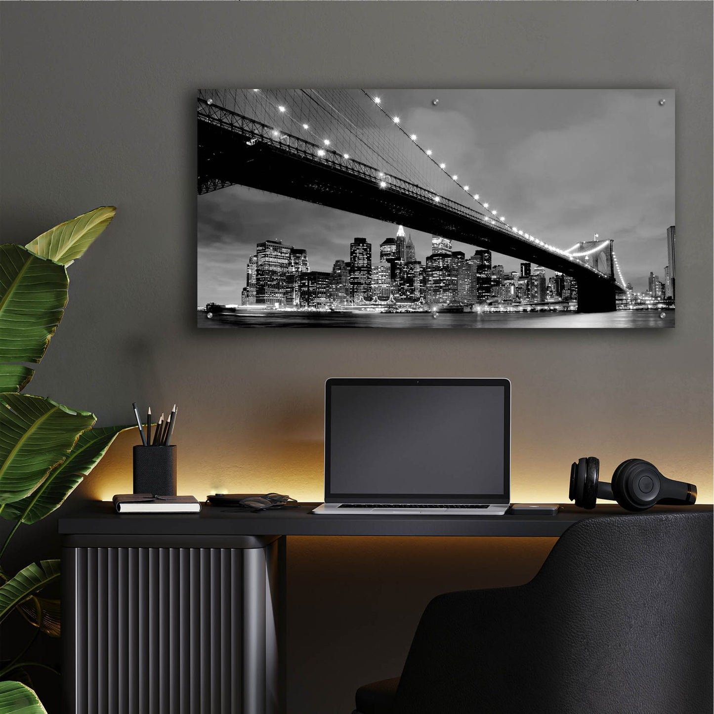 Epic Art 'Brooklyn Bridge View' by Photoinc Studio, Acrylic Glass Wall Art,48x24