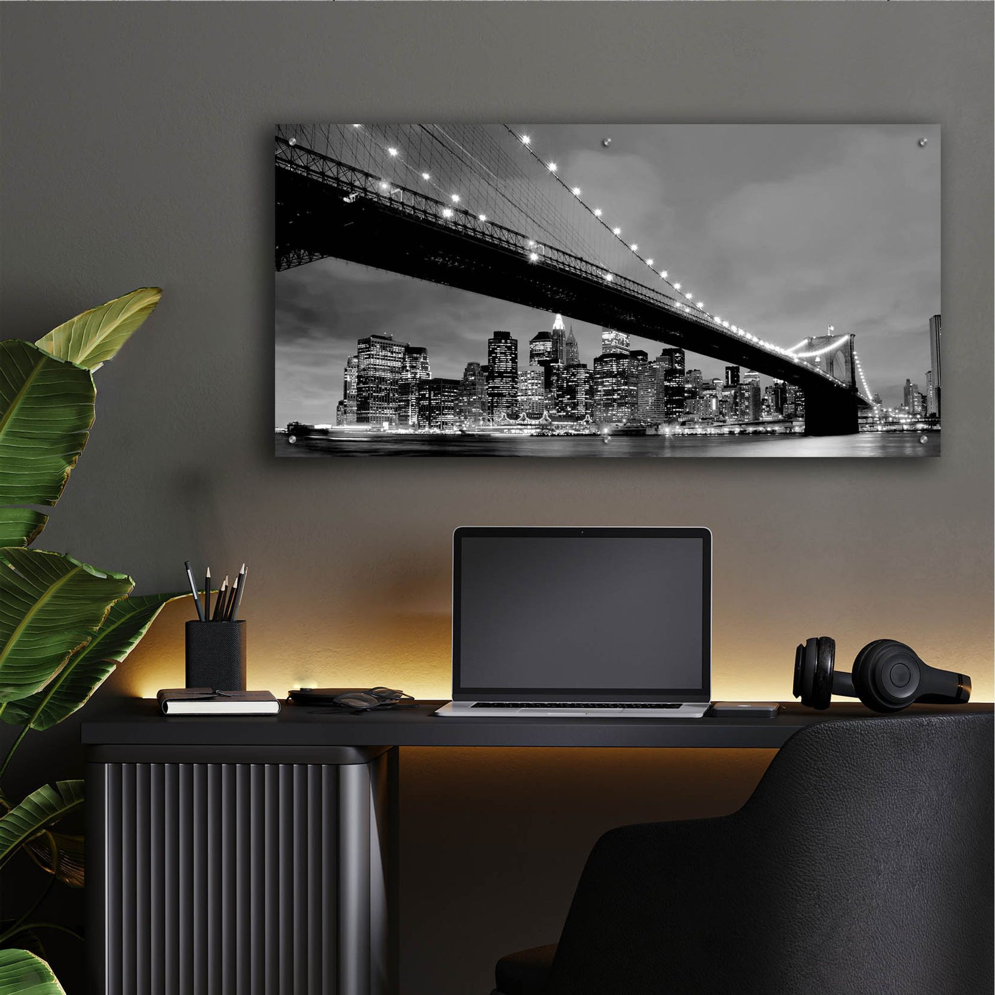 Epic Art 'Brooklyn Bridge View' by Photoinc Studio, Acrylic Glass Wall Art,48x24