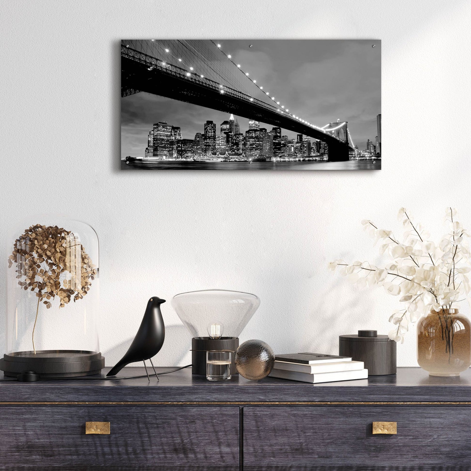 Epic Art 'Brooklyn Bridge View' by Photoinc Studio, Acrylic Glass Wall Art,48x24