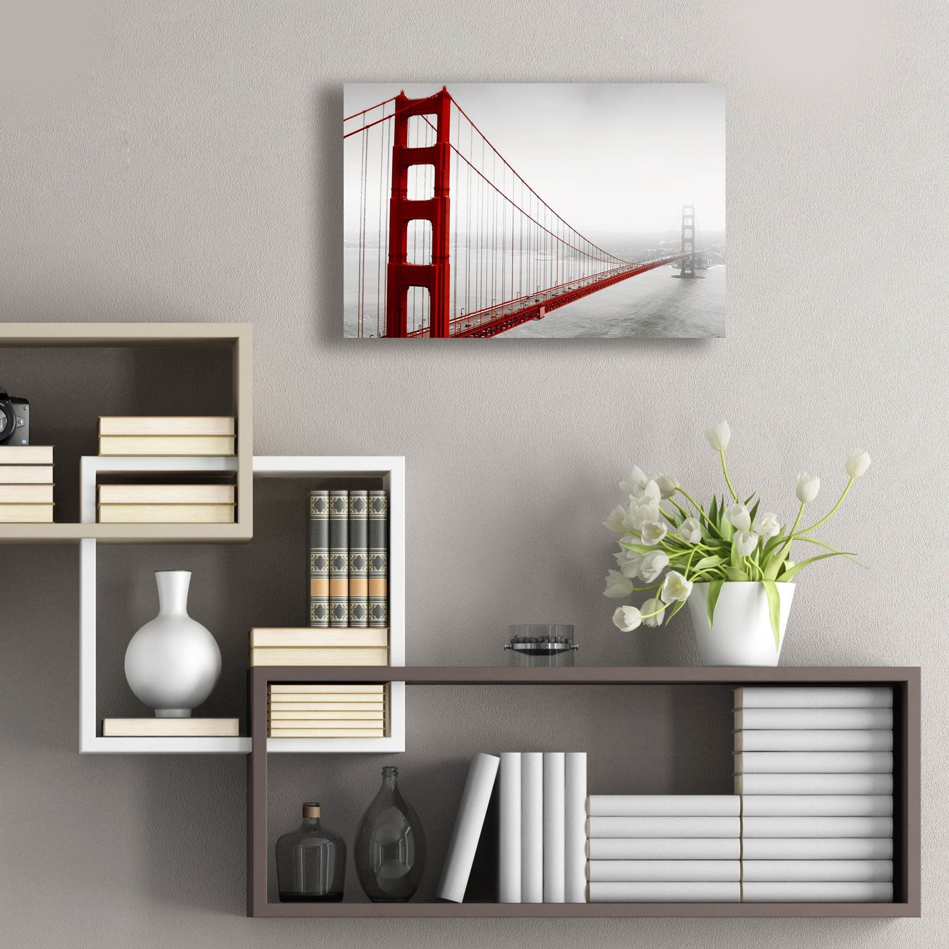 Epic Art 'Golden Gate Bridge In Fog' by Photoinc Studio, Acrylic Glass Wall Art,24x16