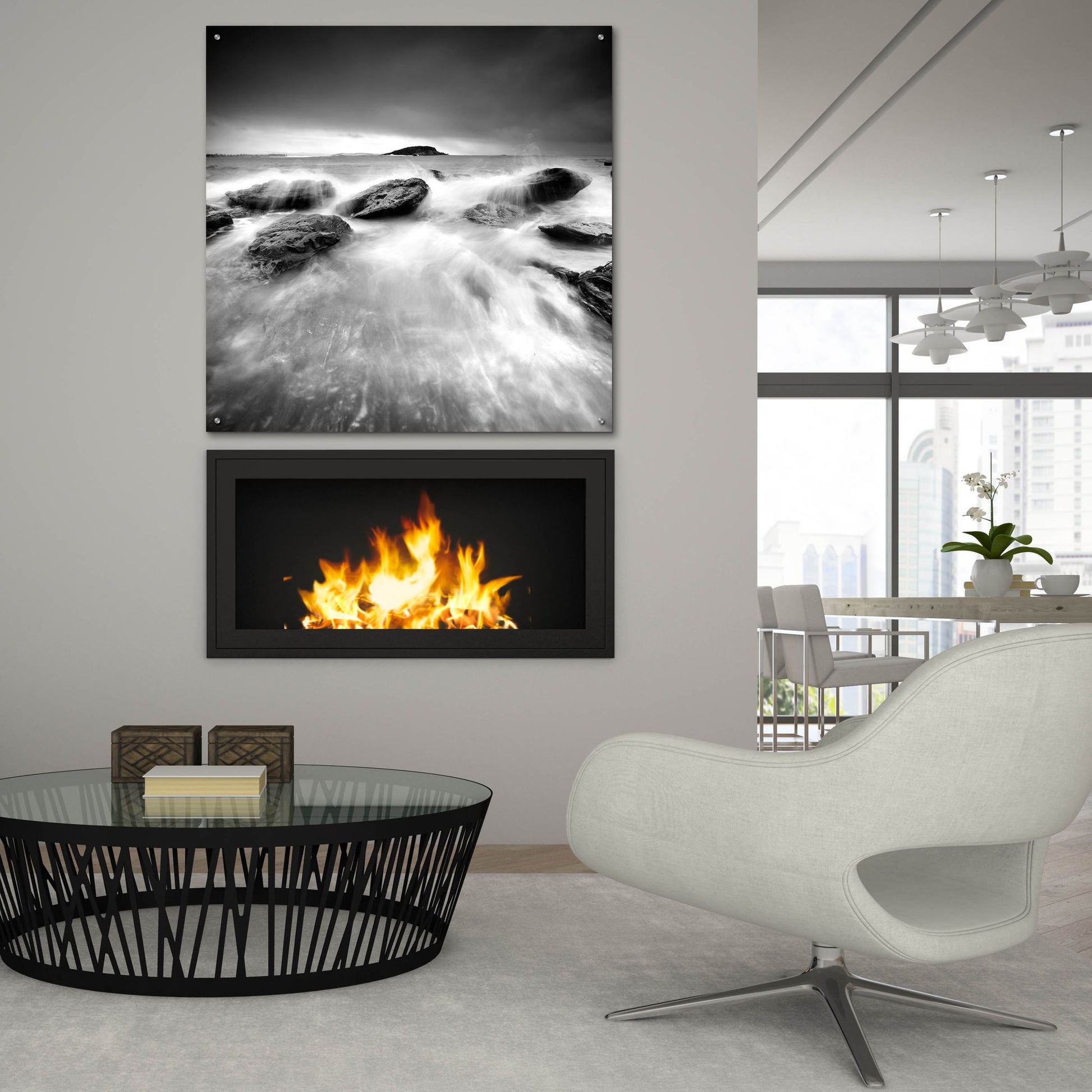 Epic Art 'Waves On Rocks 1' by Photoinc Studio, Acrylic Glass Wall Art,36x36