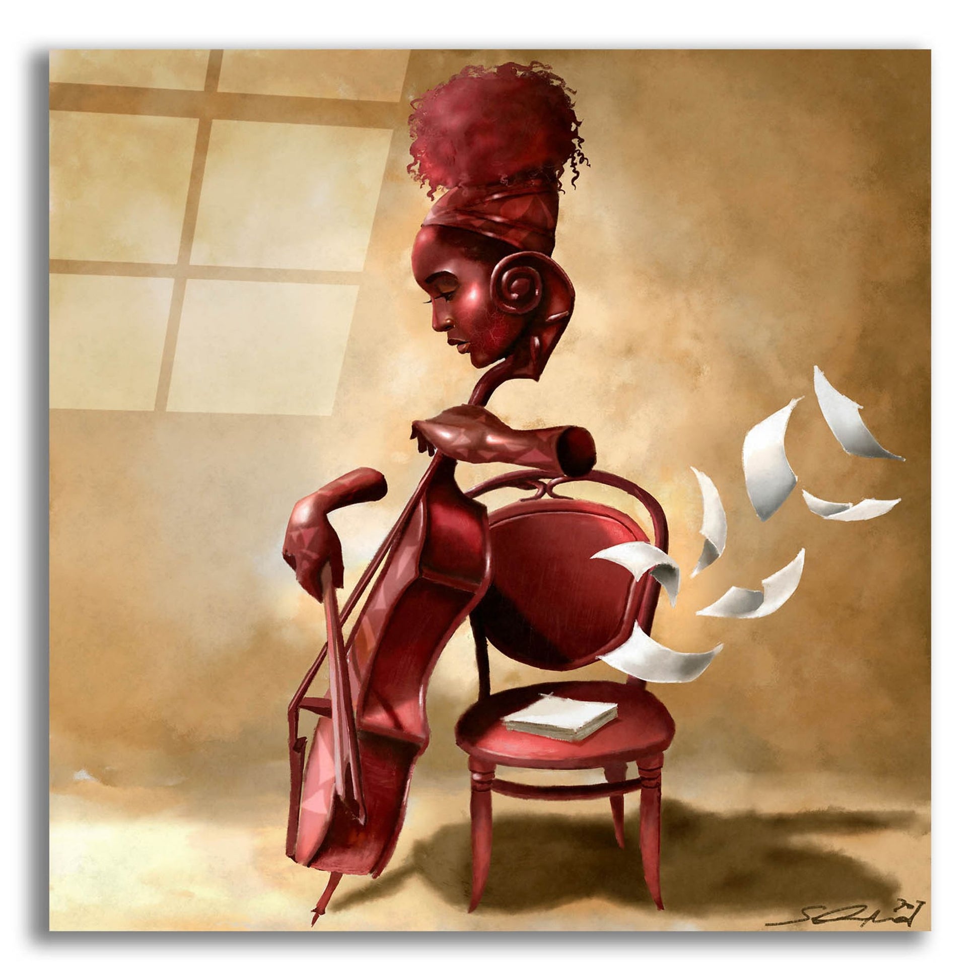 Epic Art 'The Solo Cellist' by Salaam Muhammad, Acrylic Glass Wall Art