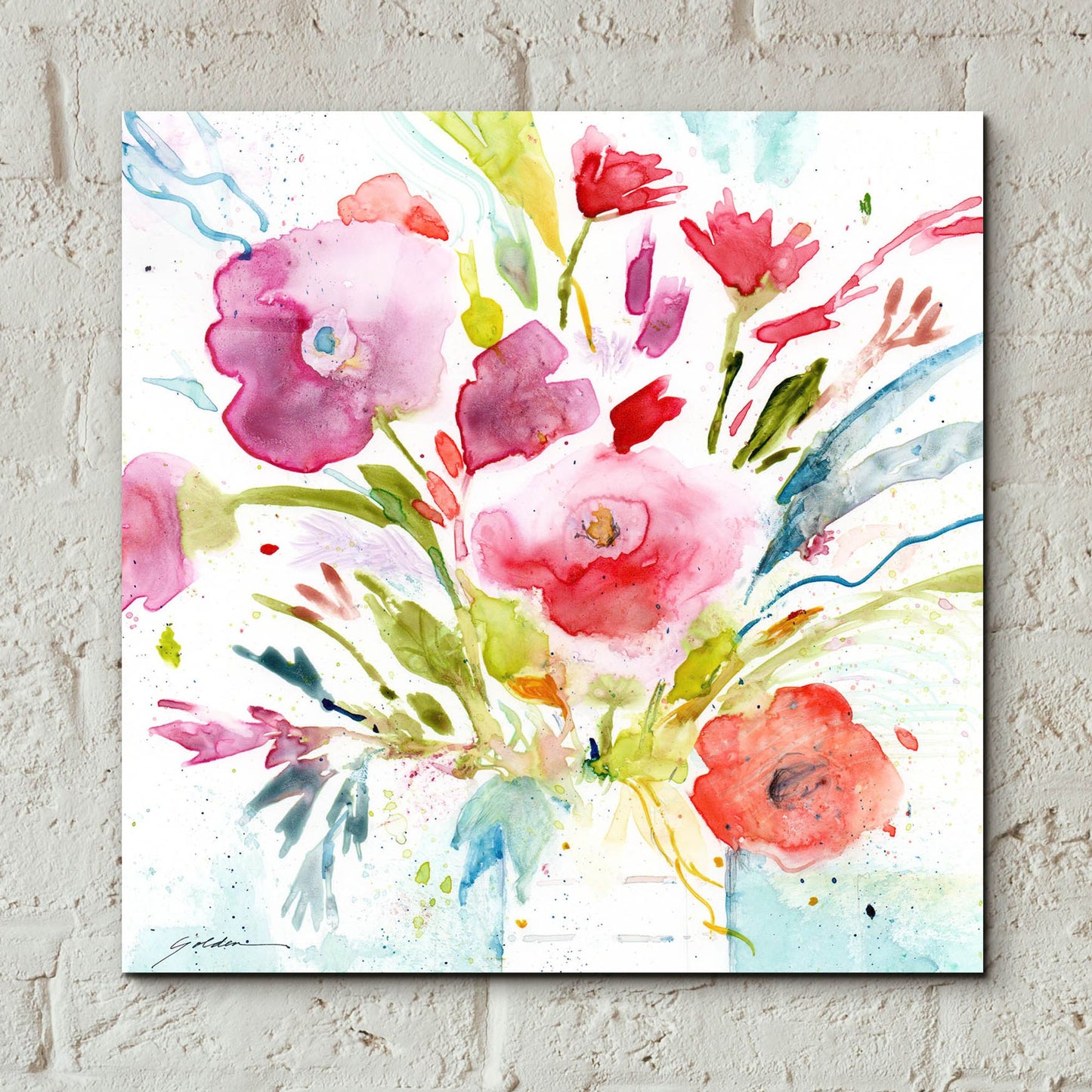 Epic Art 'Bouquet With Magenta' by Sheila Golden, Acrylic Glass Wall Art,12x12