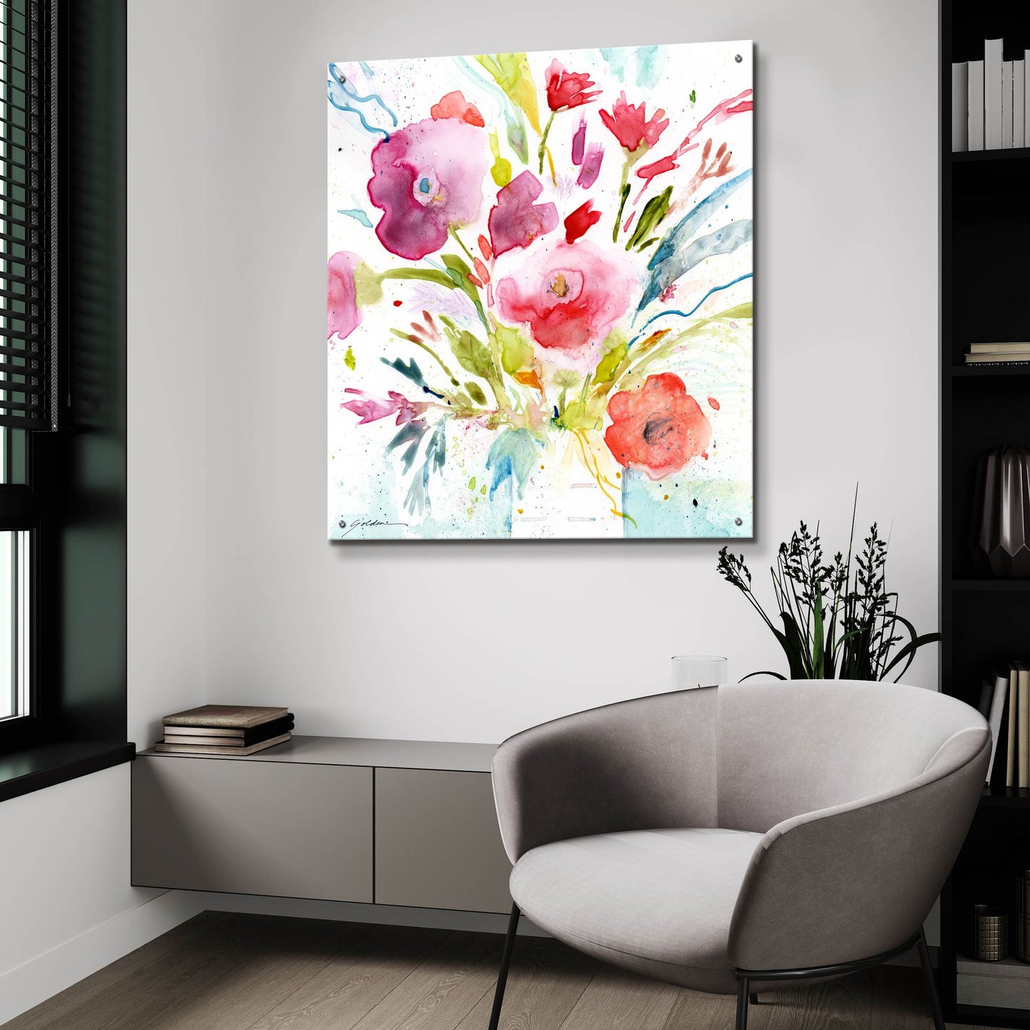 Epic Art 'Bouquet With Magenta' by Sheila Golden, Acrylic Glass Wall Art,36x36