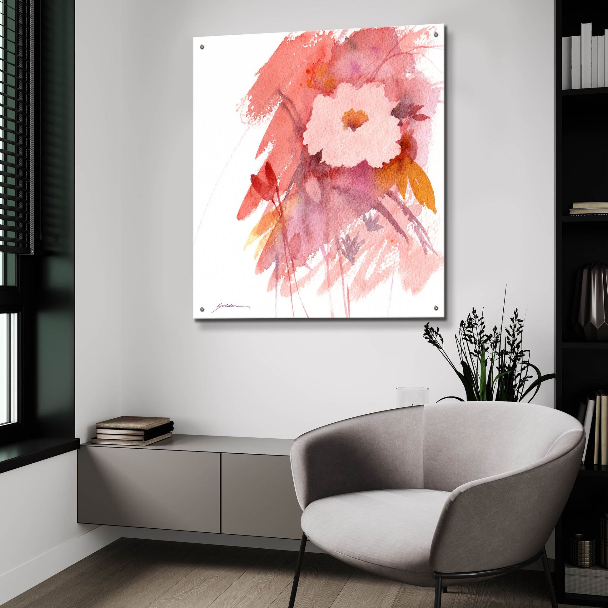 Epic Art 'Coral Rose' by Sheila Golden, Acrylic Glass Wall Art,36x36