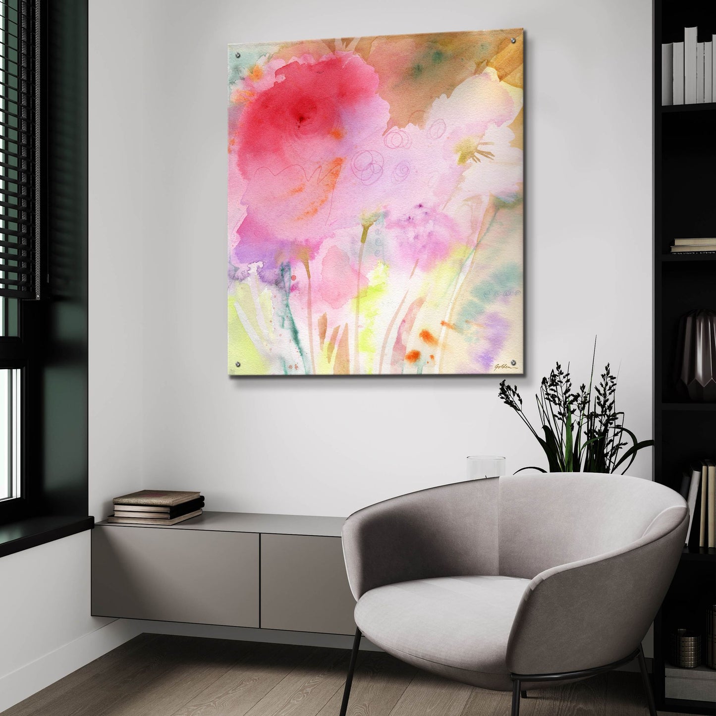 Epic Art 'Pink Whisper' by Sheila Golden, Acrylic Glass Wall Art,36x36