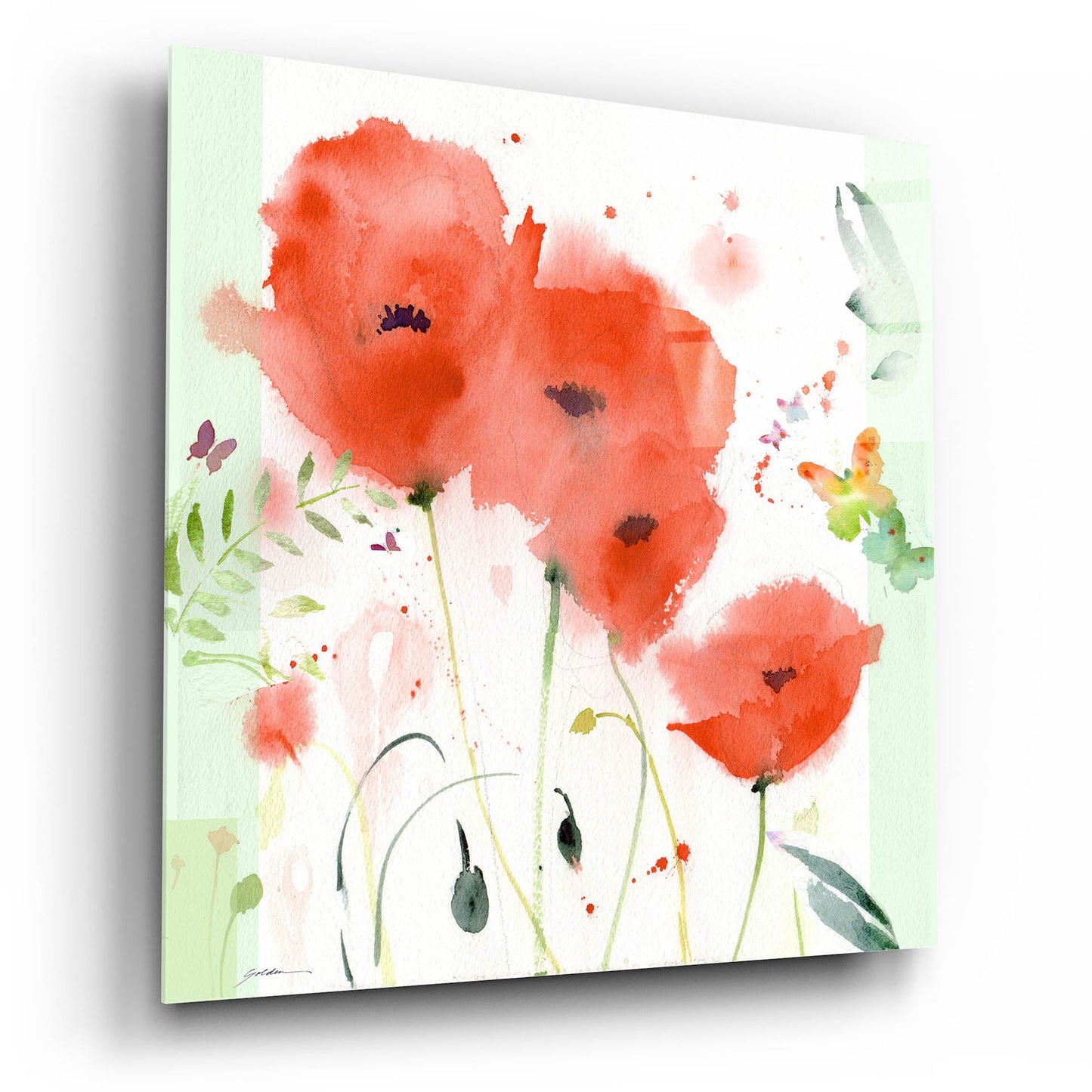 Epic Art 'Poppies Chinoise' by Sheila Golden, Acrylic Glass Wall Art,12x12