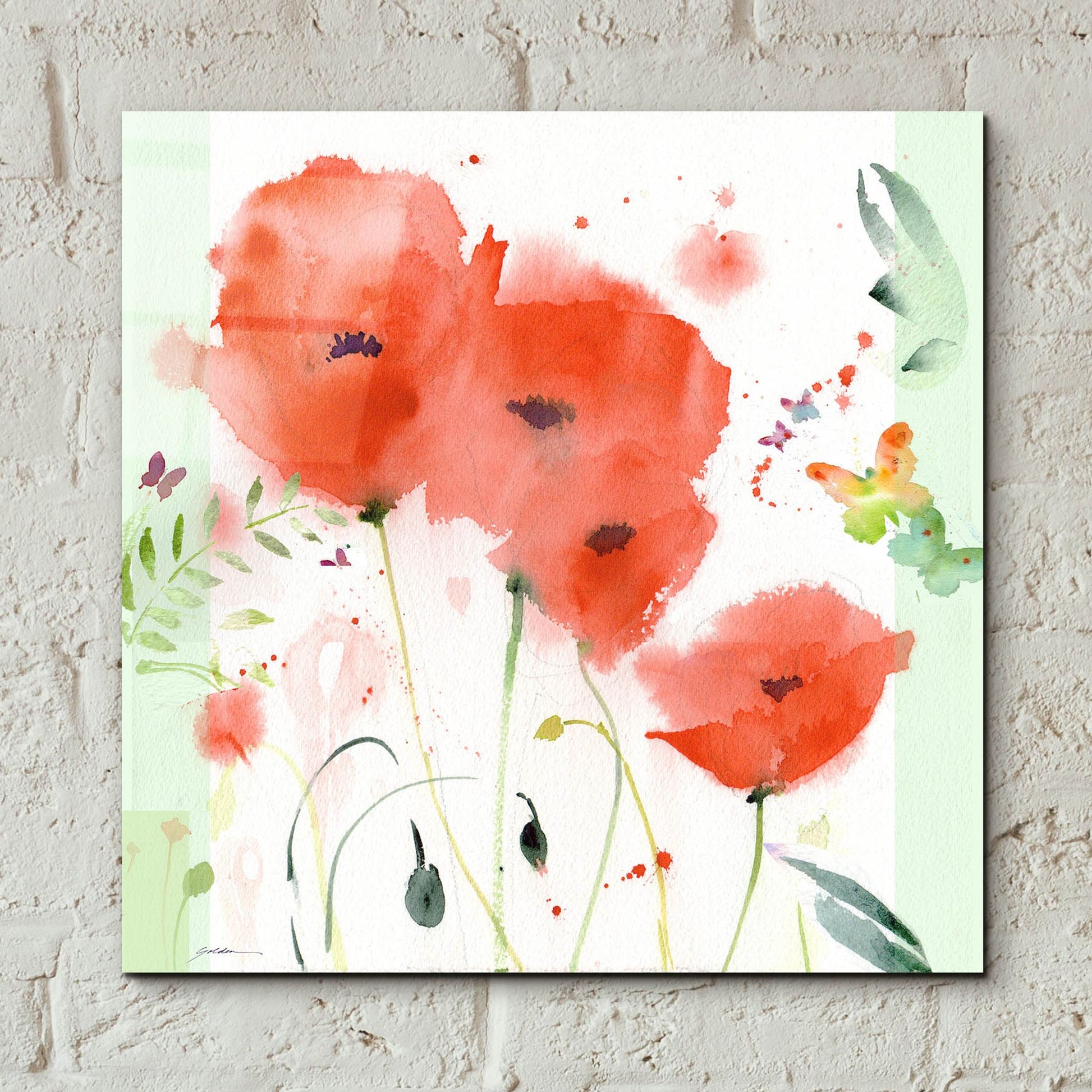 Epic Art 'Poppies Chinoise' by Sheila Golden, Acrylic Glass Wall Art,12x12