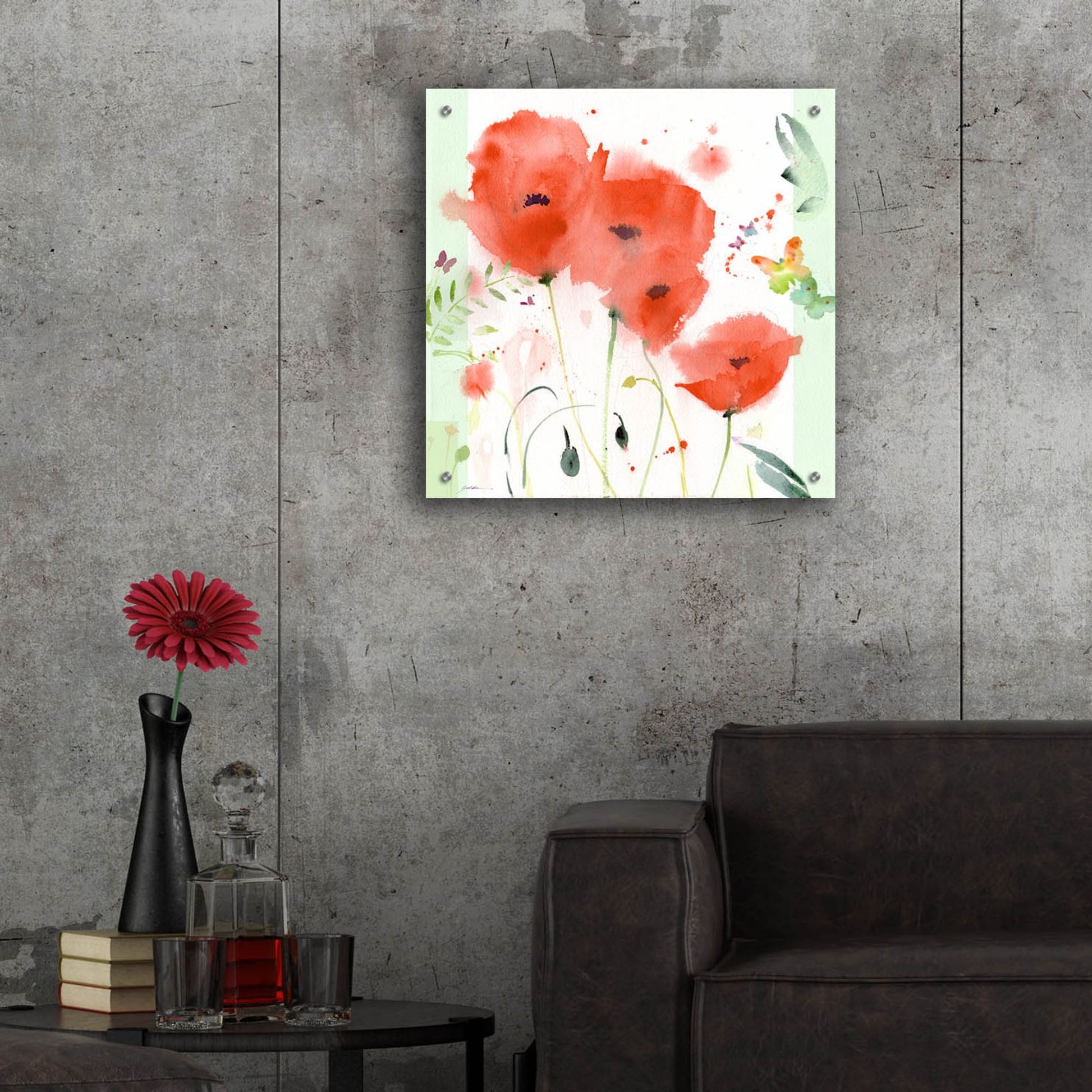 Epic Art 'Poppies Chinoise' by Sheila Golden, Acrylic Glass Wall Art,24x24