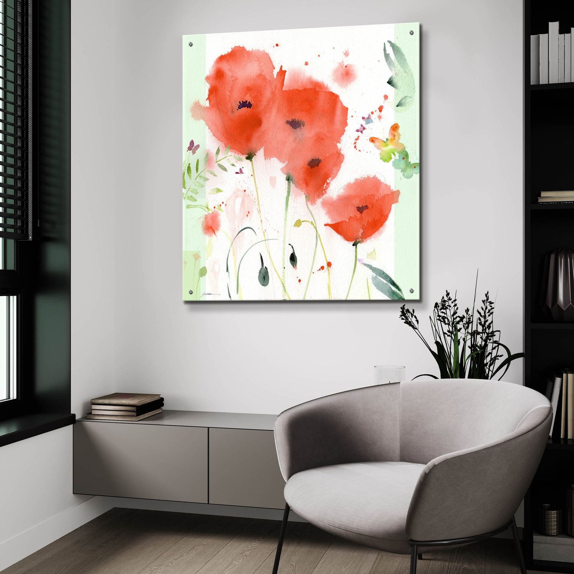 Epic Art 'Poppies Chinoise' by Sheila Golden, Acrylic Glass Wall Art,36x36