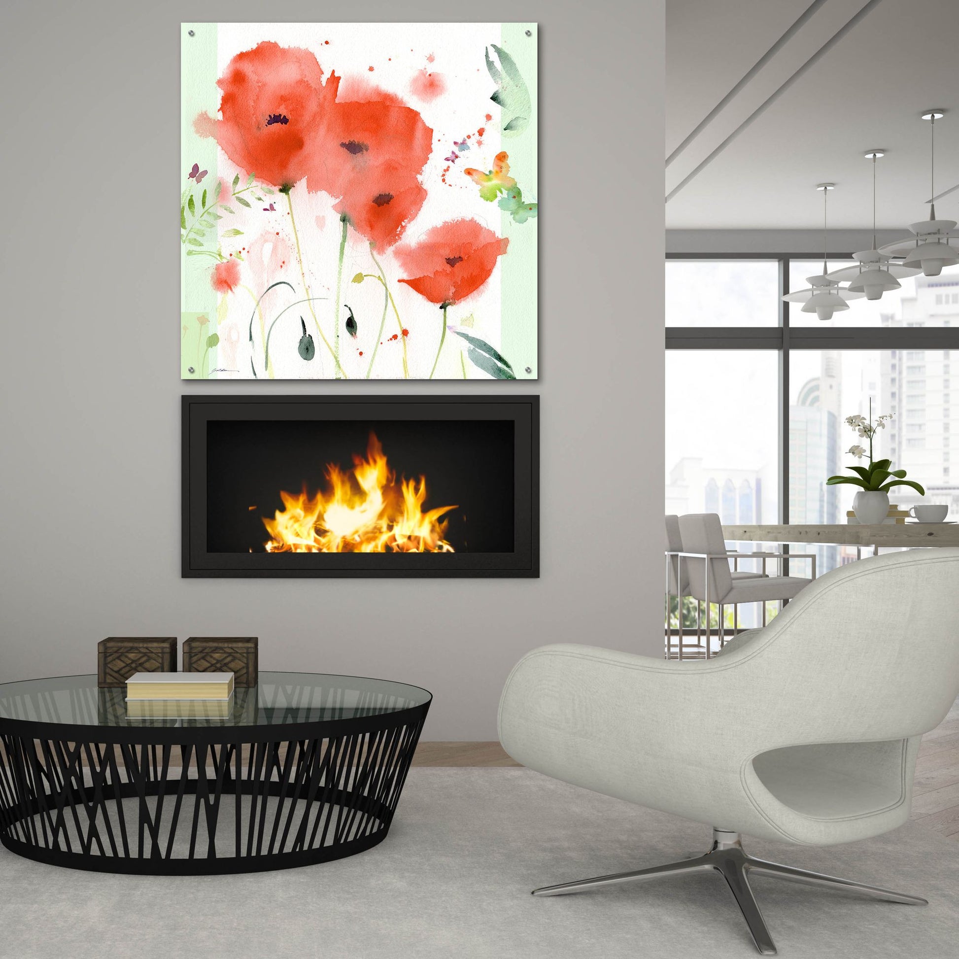 Epic Art 'Poppies Chinoise' by Sheila Golden, Acrylic Glass Wall Art,36x36