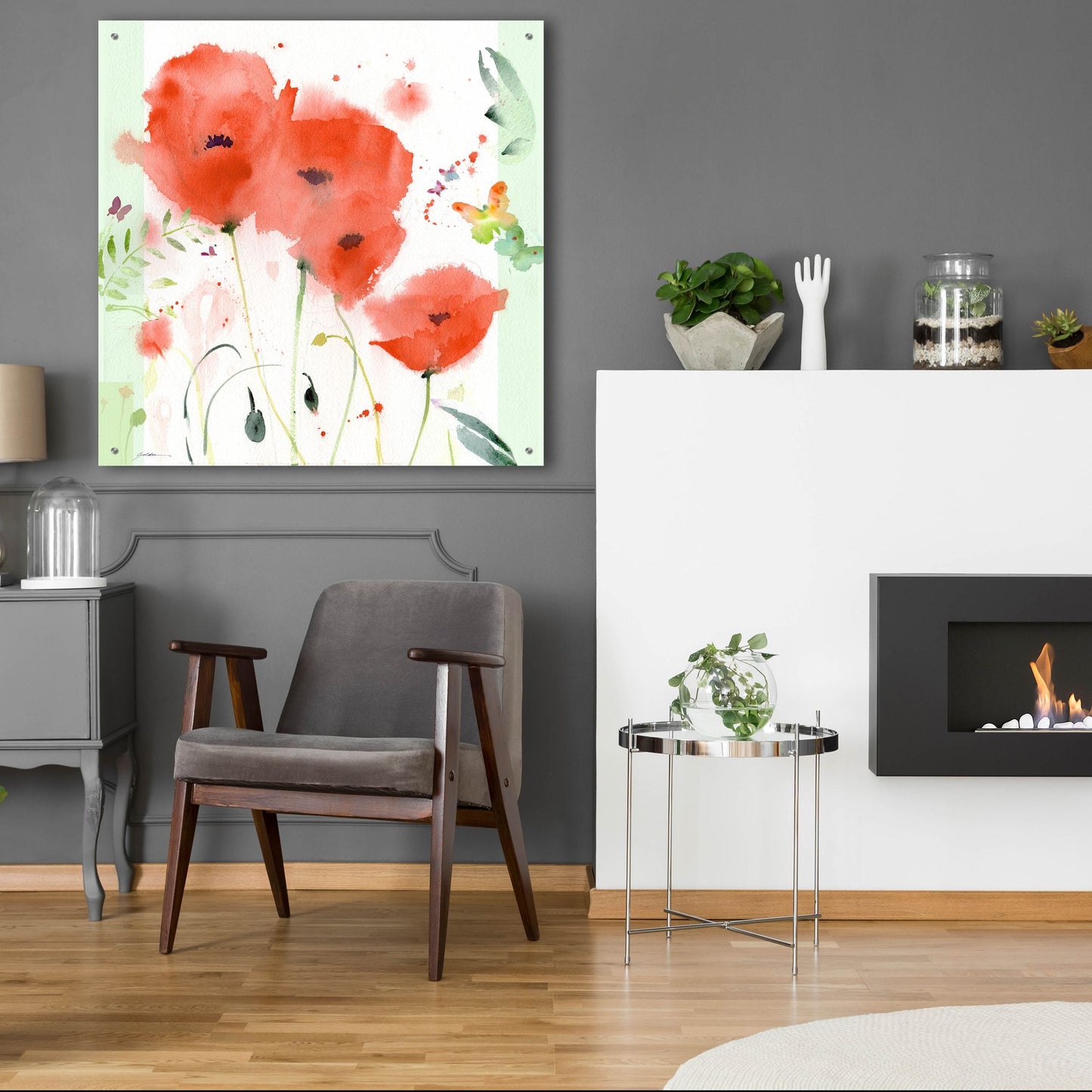 Epic Art 'Poppies Chinoise' by Sheila Golden, Acrylic Glass Wall Art,36x36