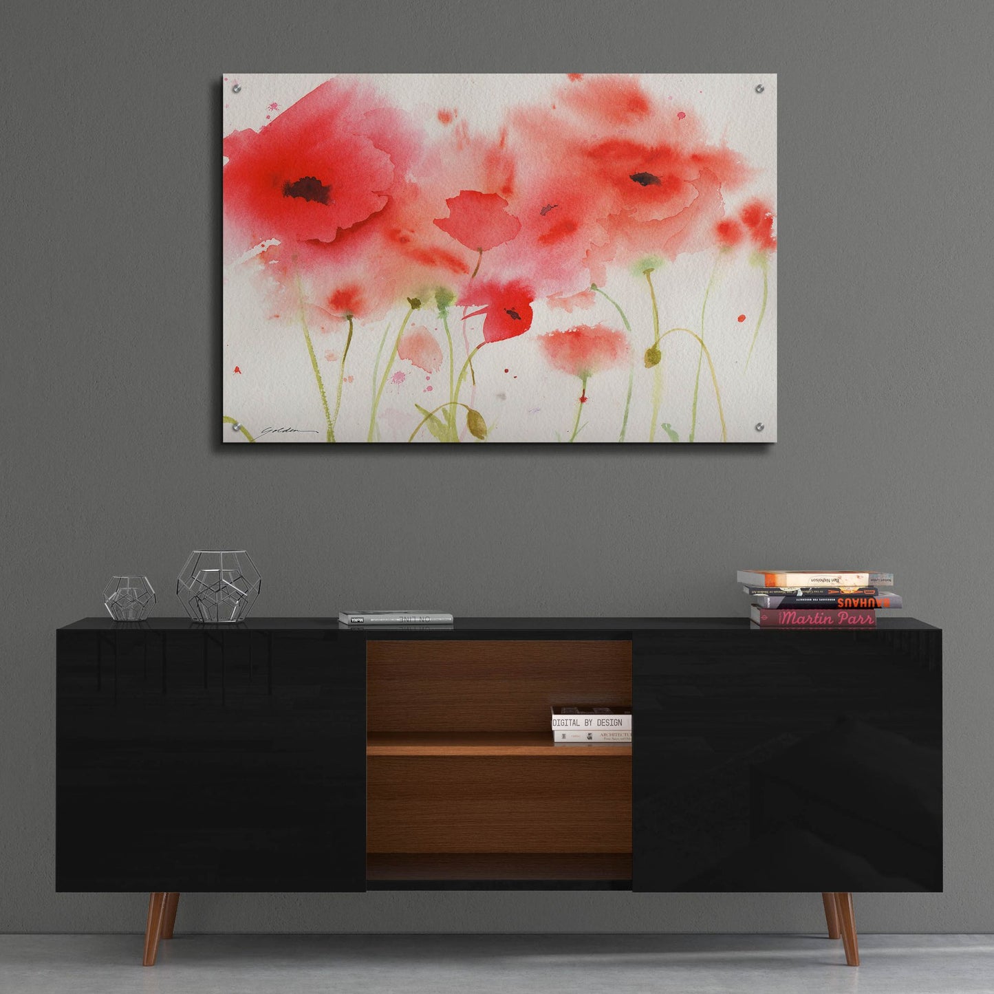 Epic Art 'Red Poppies' by Sheila Golden, Acrylic Glass Wall Art,36x24