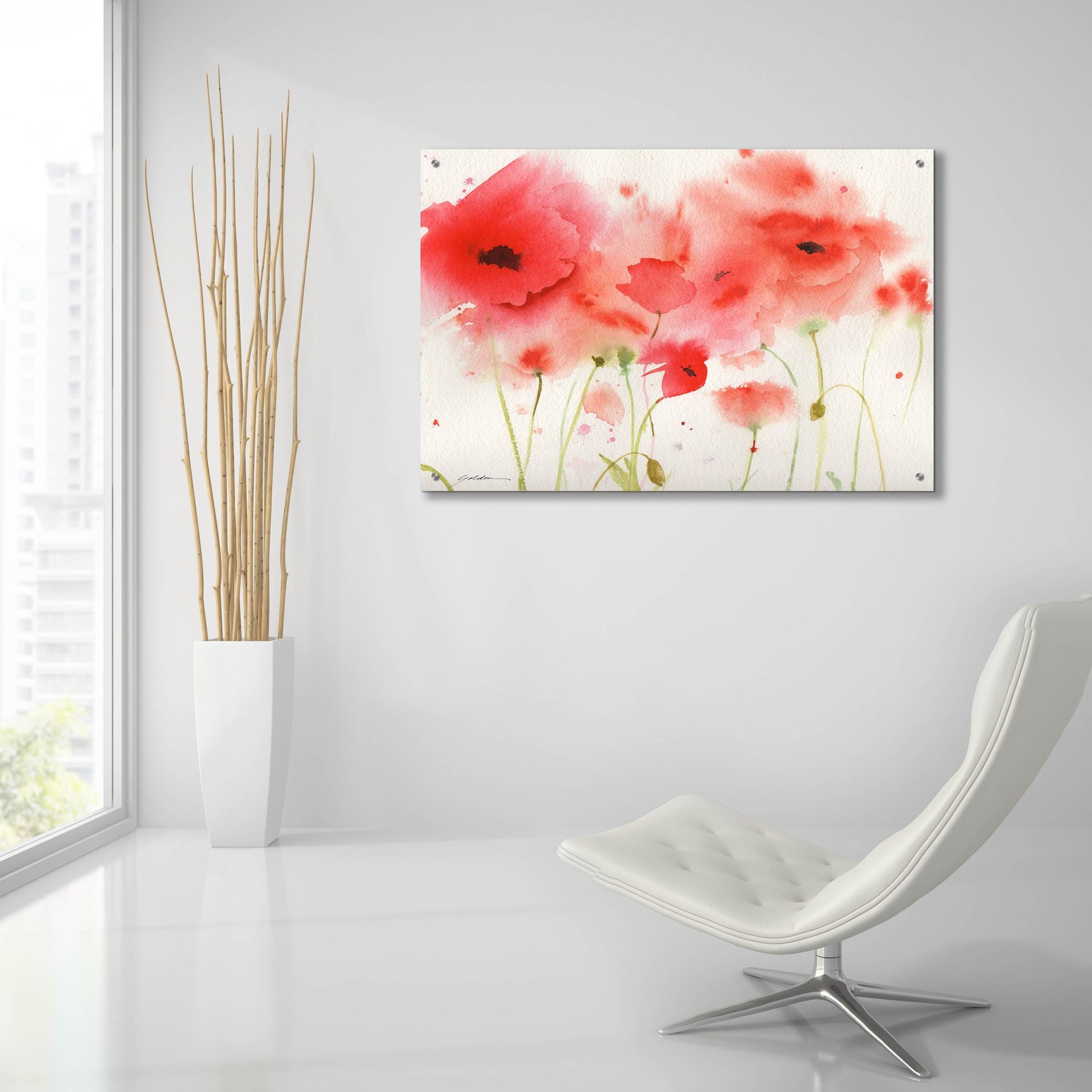 Epic Art 'Red Poppies' by Sheila Golden, Acrylic Glass Wall Art,36x24