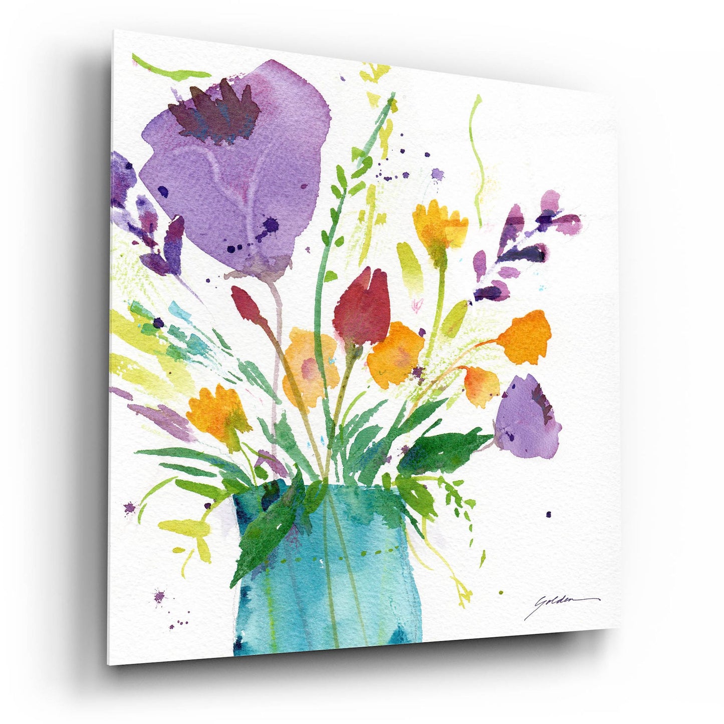 Epic Art 'Teal Vase With Bright Flowers' by Sheila Golden, Acrylic Glass Wall Art,12x12