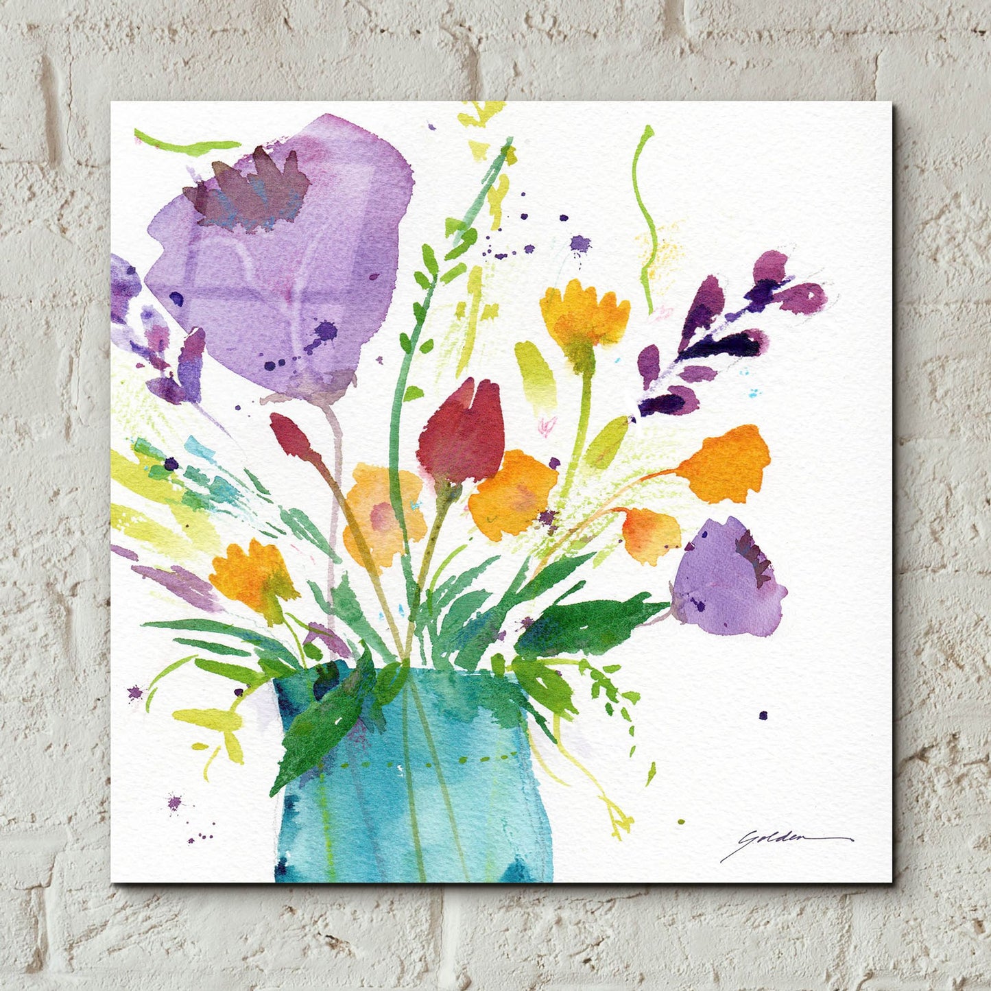 Epic Art 'Teal Vase With Bright Flowers' by Sheila Golden, Acrylic Glass Wall Art,12x12