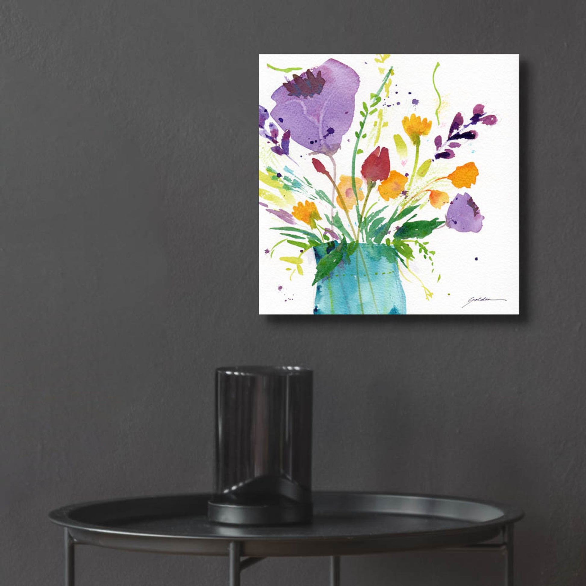 Epic Art 'Teal Vase With Bright Flowers' by Sheila Golden, Acrylic Glass Wall Art,12x12