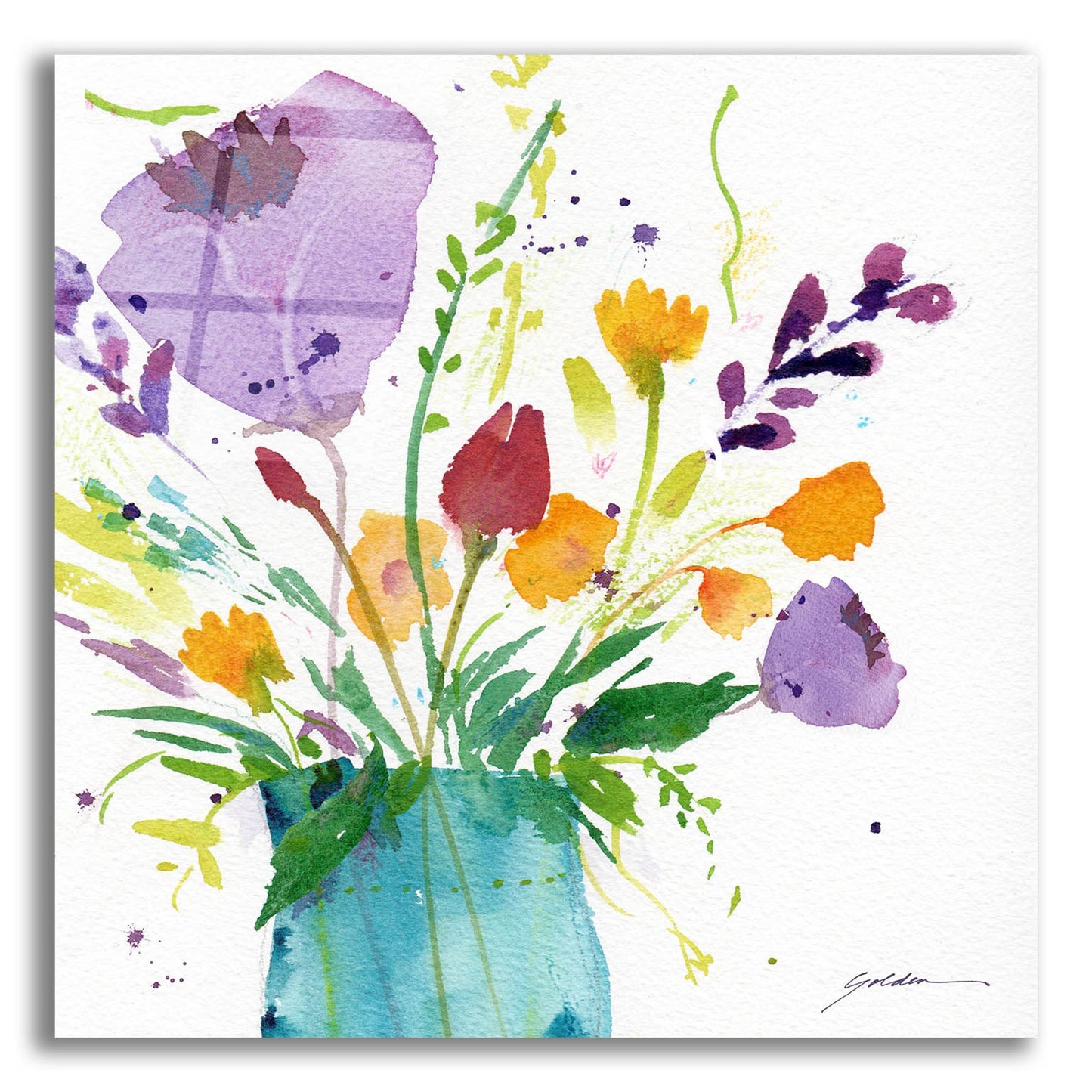 Epic Art 'Teal Vase With Bright Flowers' by Sheila Golden, Acrylic Glass Wall Art