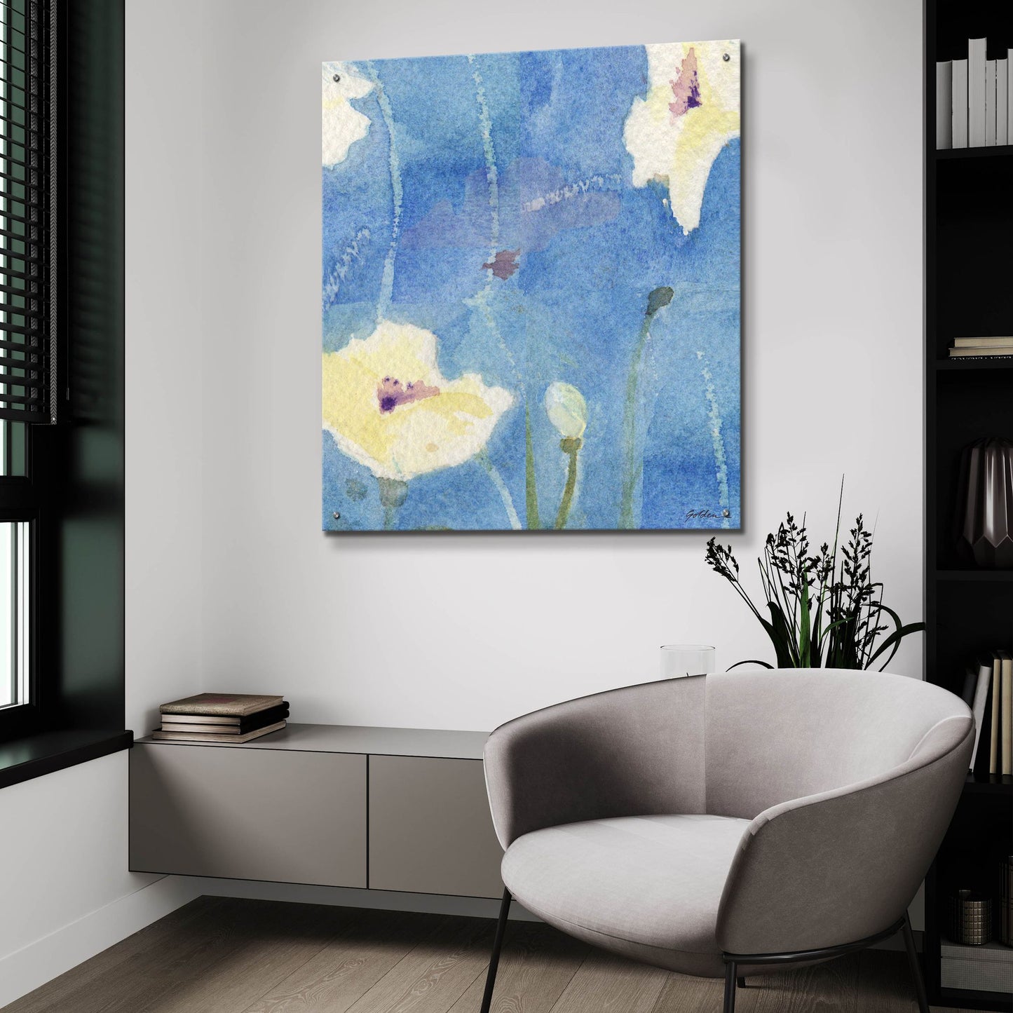 Epic Art 'White Poppy' by Sheila Golden, Acrylic Glass Wall Art,36x36