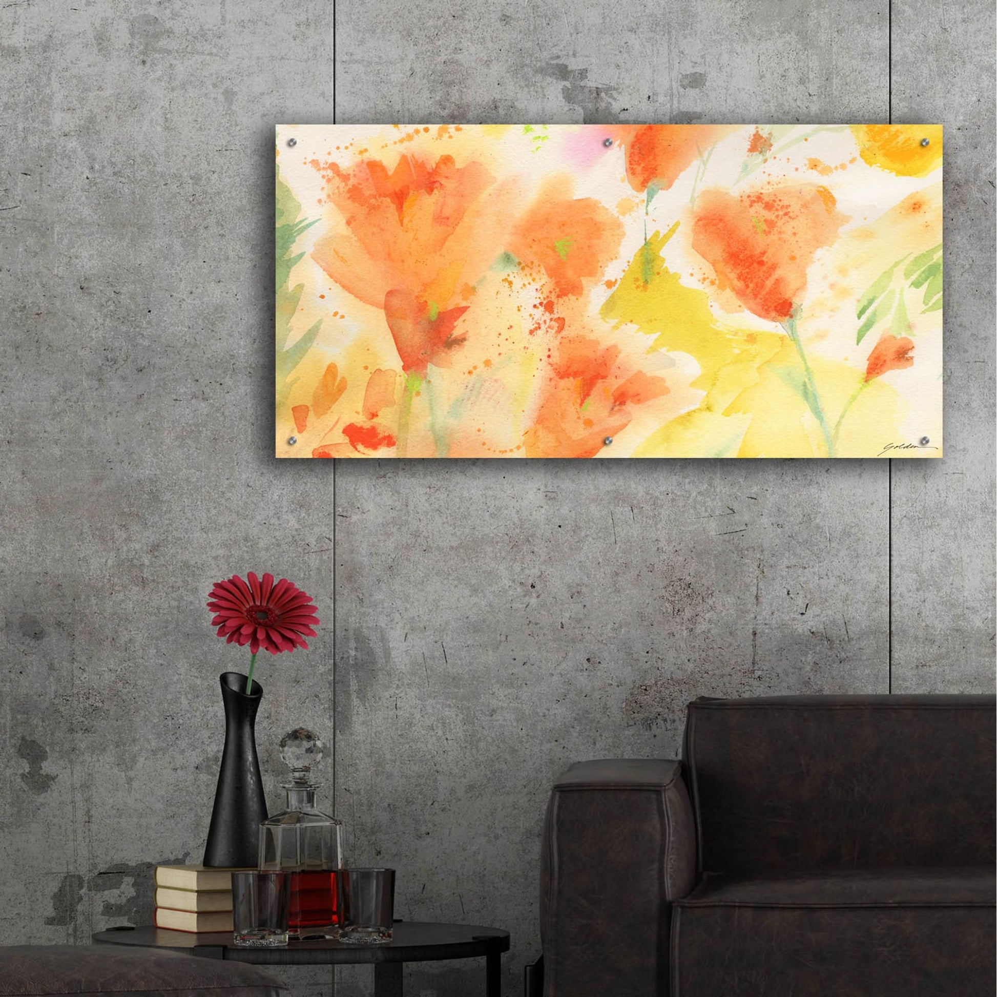 Epic Art 'Windblown Poppies #1' by Sheila Golden, Acrylic Glass Wall Art,48x24