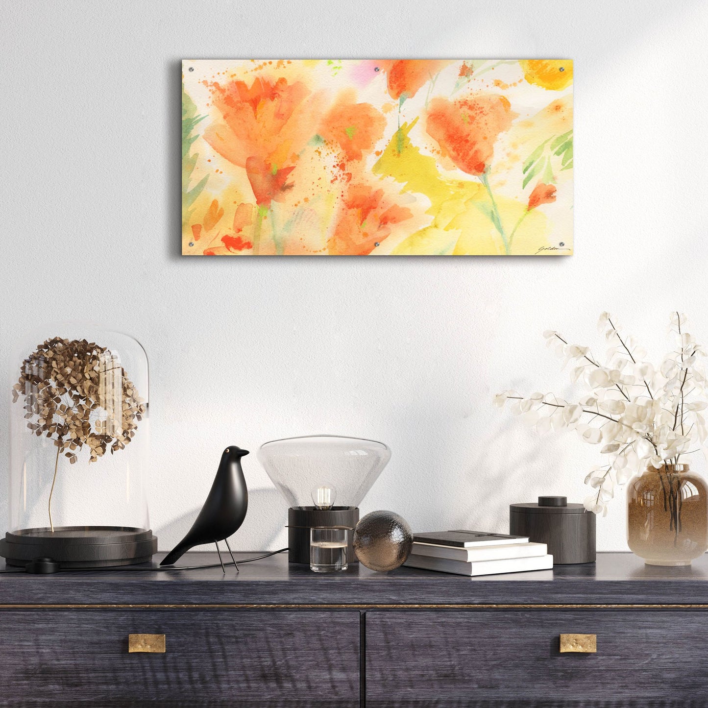 Epic Art 'Windblown Poppies #1' by Sheila Golden, Acrylic Glass Wall Art,48x24