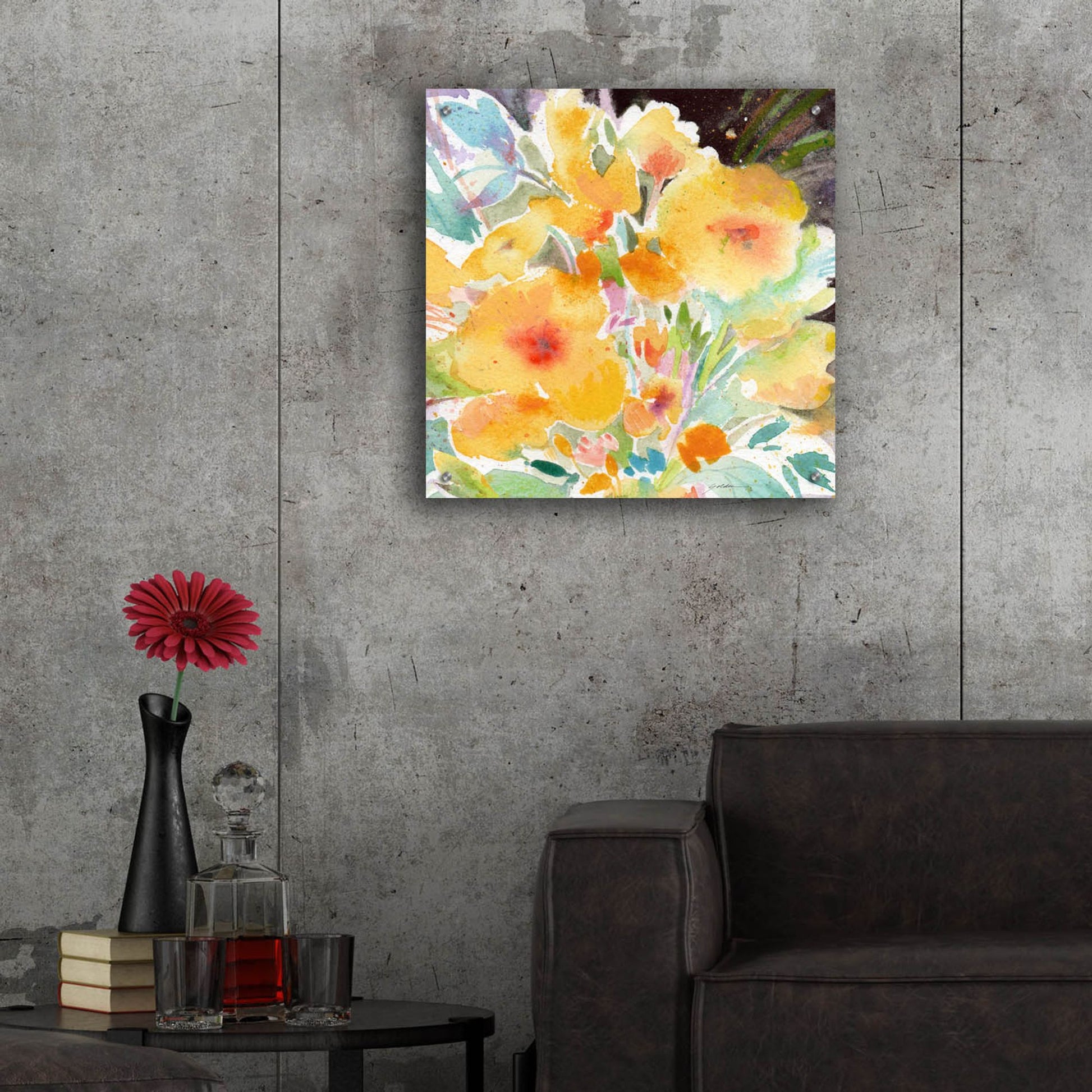 Epic Art 'Yellow Bouquet' by Sheila Golden, Acrylic Glass Wall Art,24x24