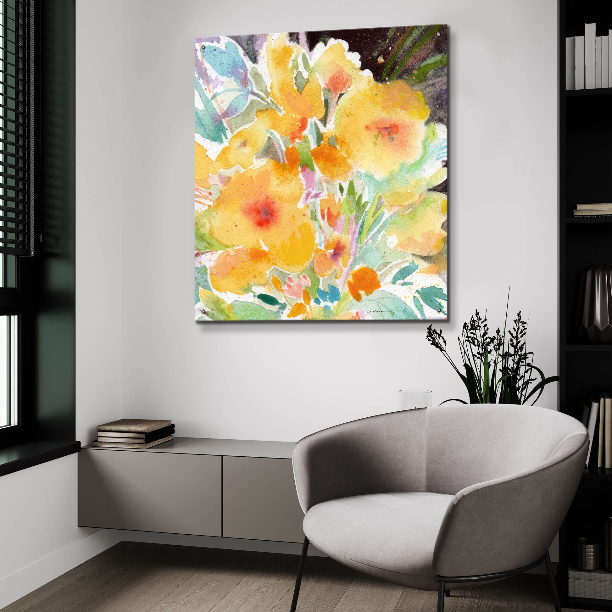 Epic Art 'Yellow Bouquet' by Sheila Golden, Acrylic Glass Wall Art,36x36