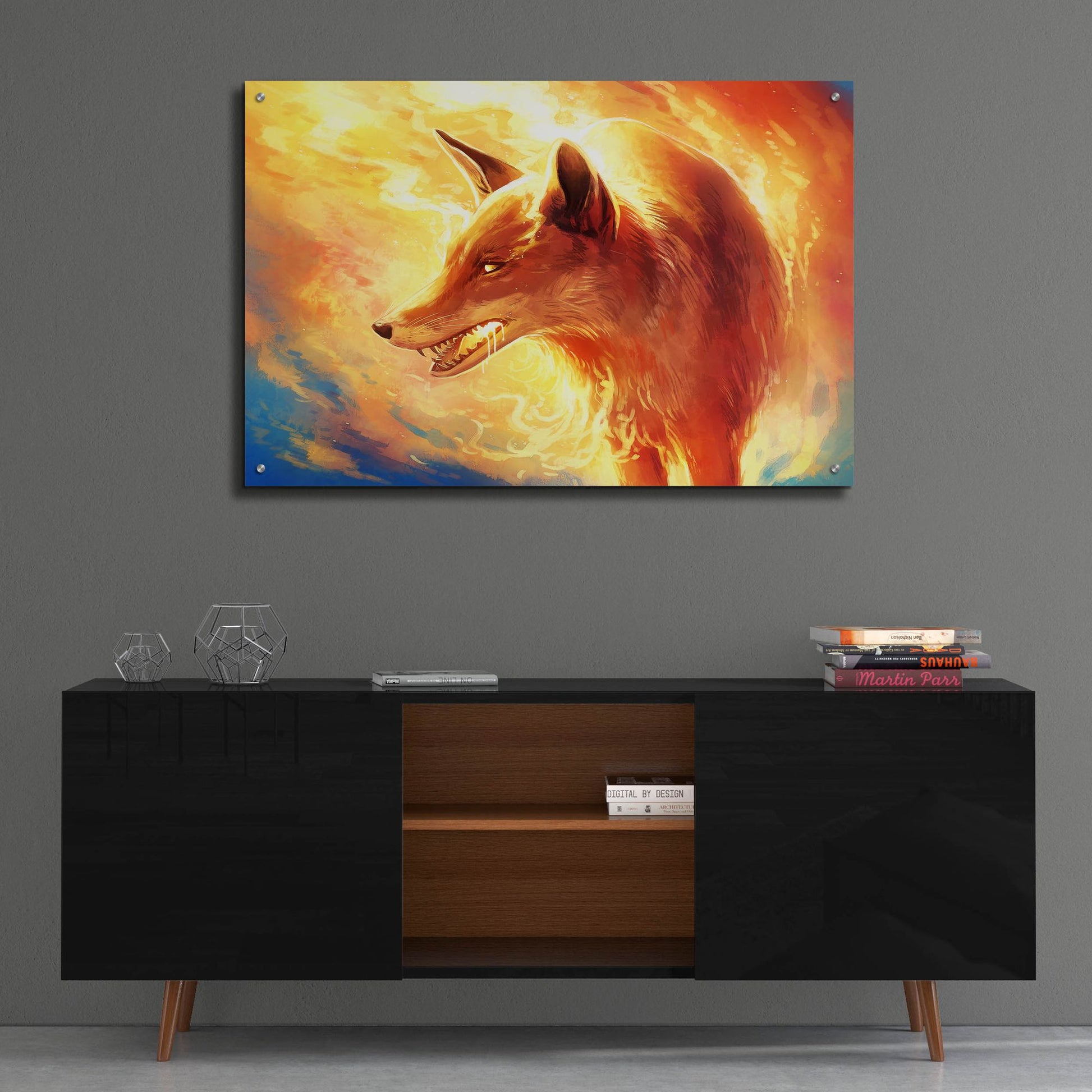 Epic Art 'Fire Fox' by JoJoesArt, Acrylic Glass Wall Art,36x24